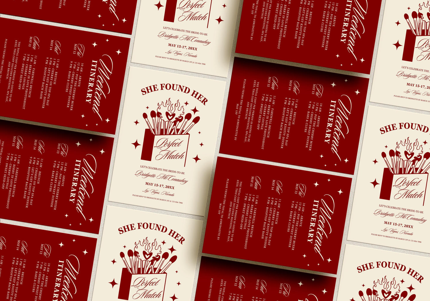 Perfect Match Bachelorette Party Invitation Template Editable Match Made in Heaven Hen Party Weekend Itinerary Perfect Match Bridal Shower