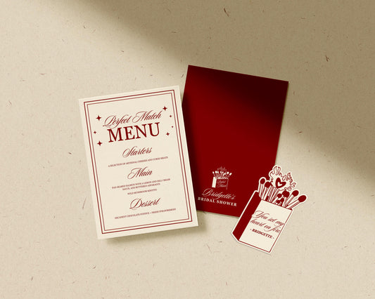Perfect Match Menu and Place Card Templates Editable Perfect Match Bridal Shower Table Setting Match Made in Heaven Hen Party Elegant