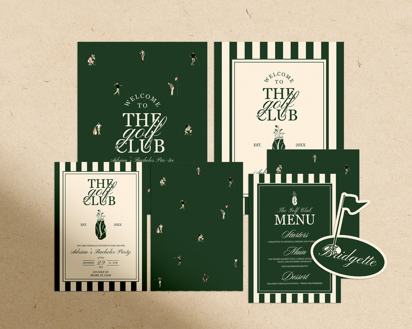 Vintage Golf Birthday Bundle Template Old Money Country Club Invitation Editable Golf Welcome Sign Let's Par-Tee Country Club Menu Elegant