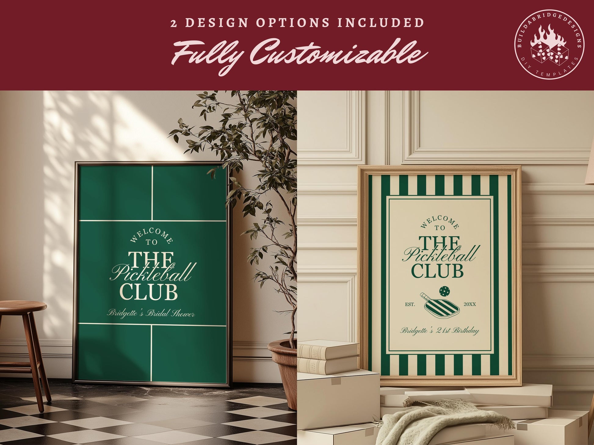 Pickleball Bundle Templates Editable Country Club Invitation Retro Pickleball Template Sporty Pickleball Welcome Sign Old Money Menu