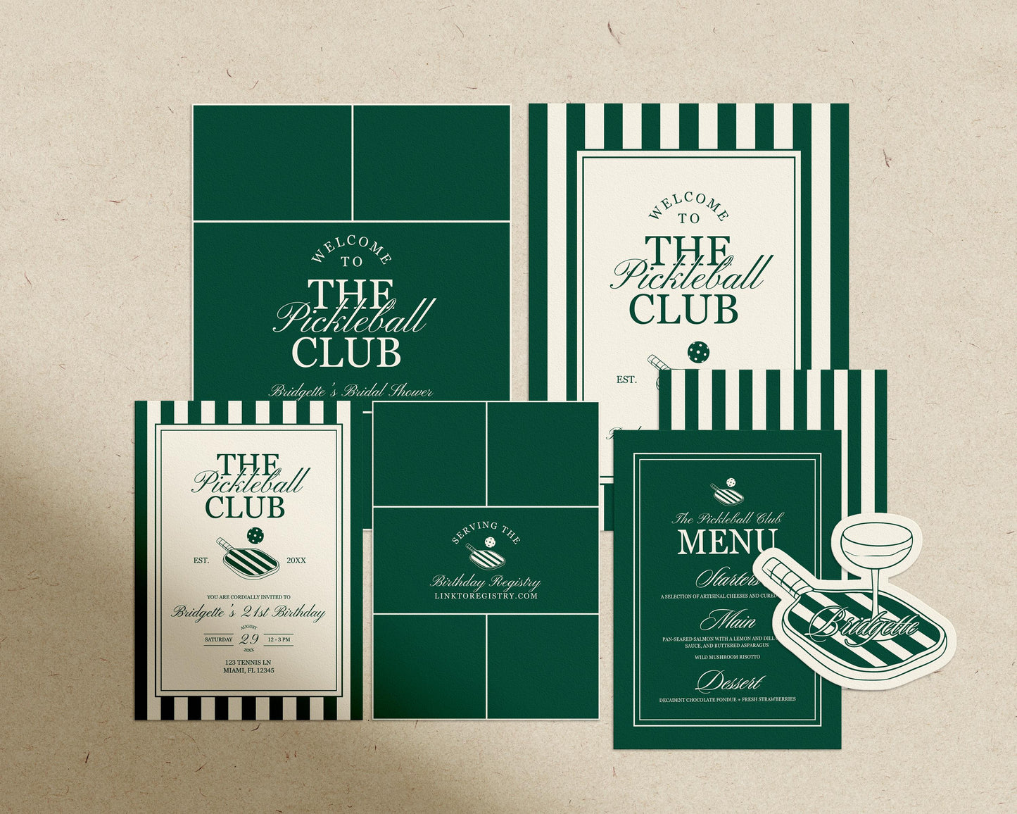 Pickleball Bundle Templates Editable Country Club Invitation Retro Pickleball Template Sporty Pickleball Welcome Sign Old Money Menu
