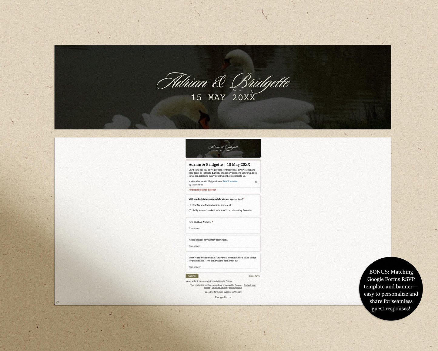 Editable Swan Green Wedding Website Template Digital Wedding Invitation RSVP Google Form Moody Green Floral Canva Website Vintage Wedding