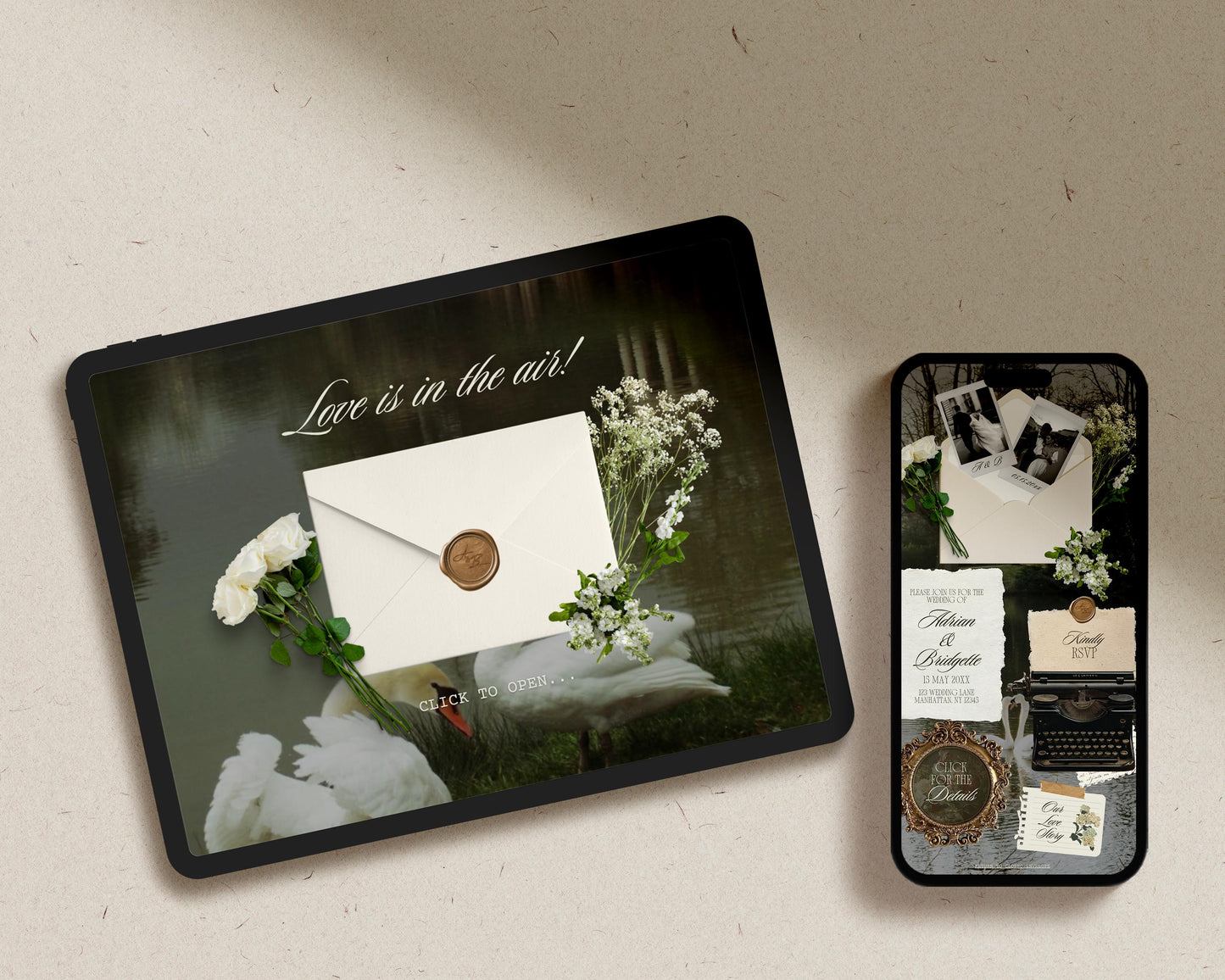 Editable Swan Green Wedding Website Template Digital Wedding Invitation RSVP Google Form Moody Green Floral Canva Website Vintage Wedding