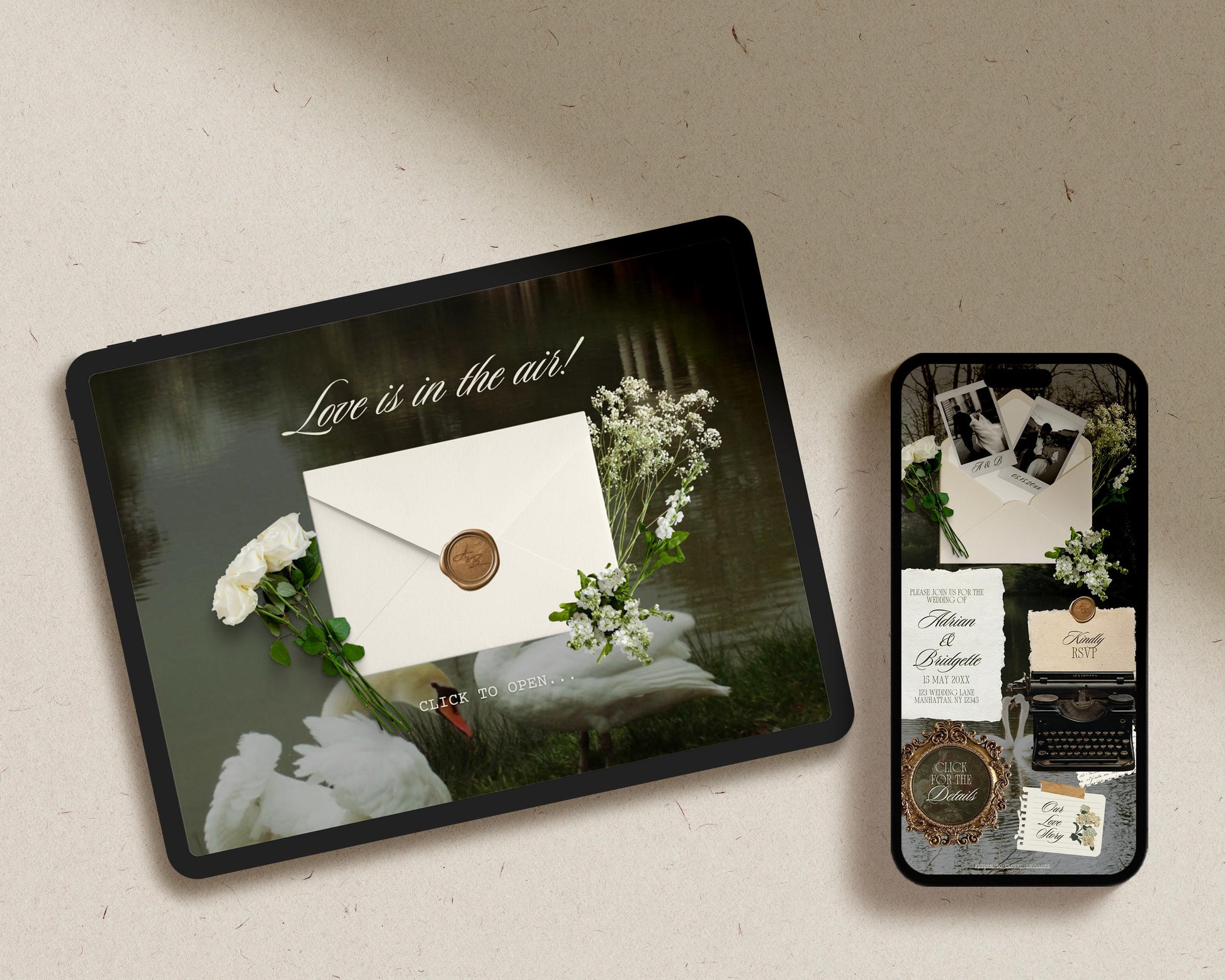 Editable Swan Green Wedding Website Template Digital Wedding Invitation RSVP Google Form Moody Green Floral Canva Website Vintage Wedding