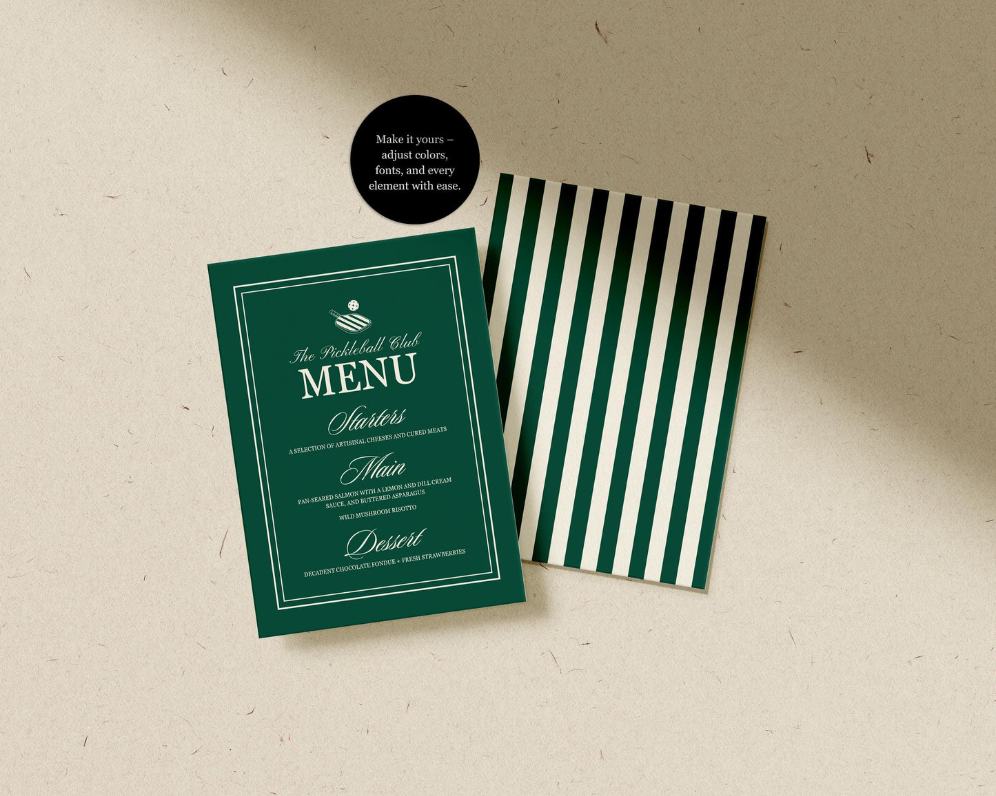 Retro Pickleball Menu & Place Card Template Editable Country Club Menu Design Pickleball Paddle Place Card Cut Out Pickleball Party Decor