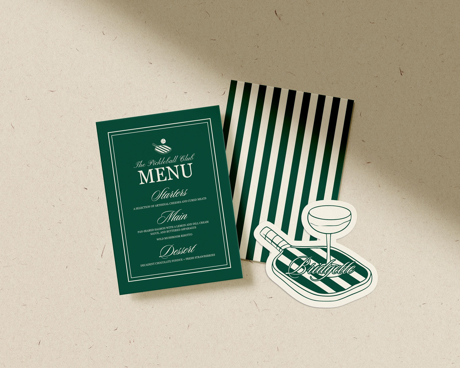 Retro Pickleball Menu & Place Card Template Editable Country Club Menu Design Pickleball Paddle Place Card Cut Out Pickleball Party Decor