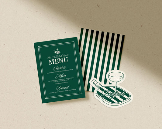 Retro Pickleball Menu & Place Card Template Editable Country Club Menu Design Pickleball Paddle Place Card Cut Out Pickleball Party Decor