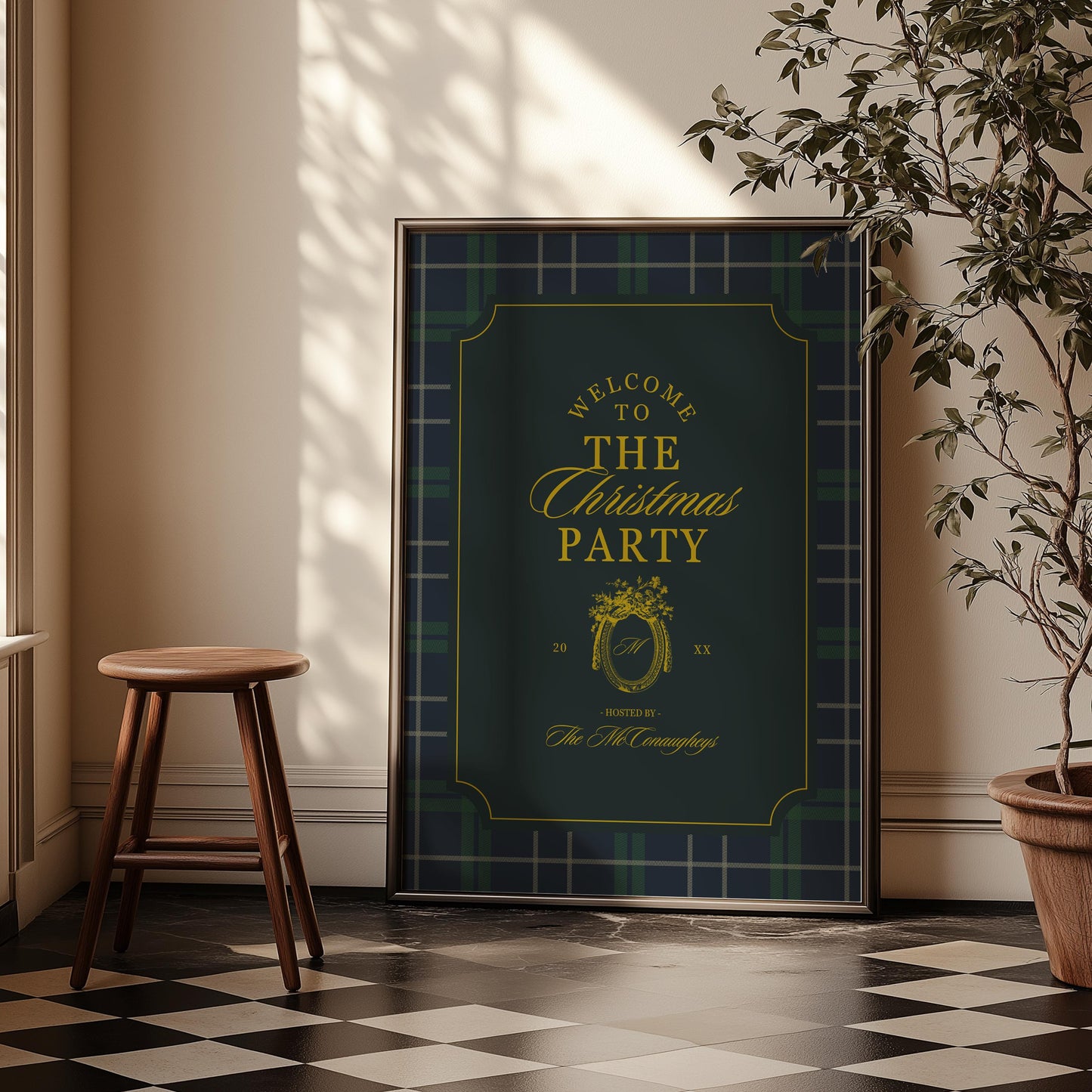 Vintage Christmas Party Welcome Sign Template Editable Old Money Holiday Party Sign Polo Plaid Traditional American Christmas Dinner Party