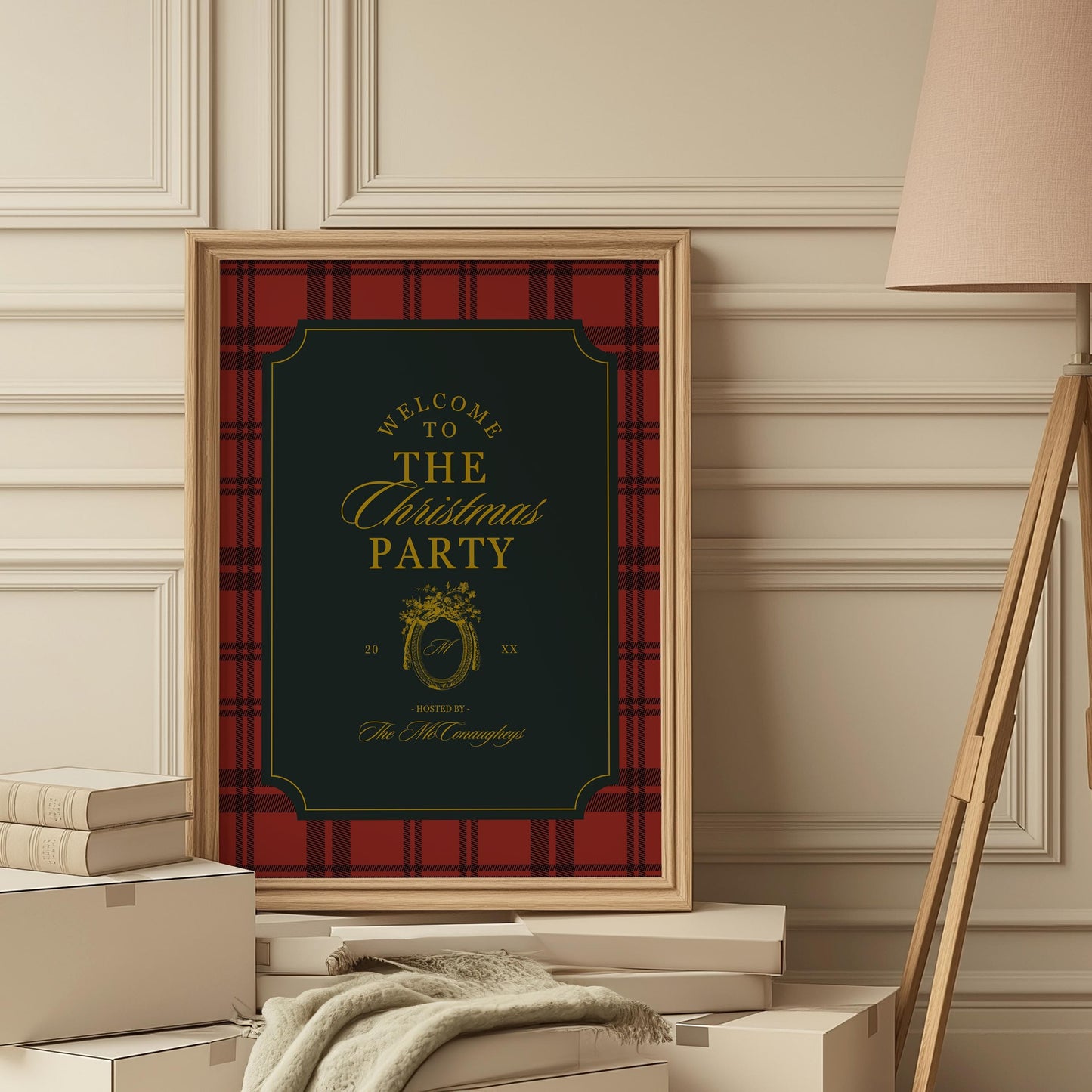 Vintage Christmas Party Welcome Sign Template Editable Old Money Holiday Party Sign Polo Plaid Traditional American Christmas Dinner Party