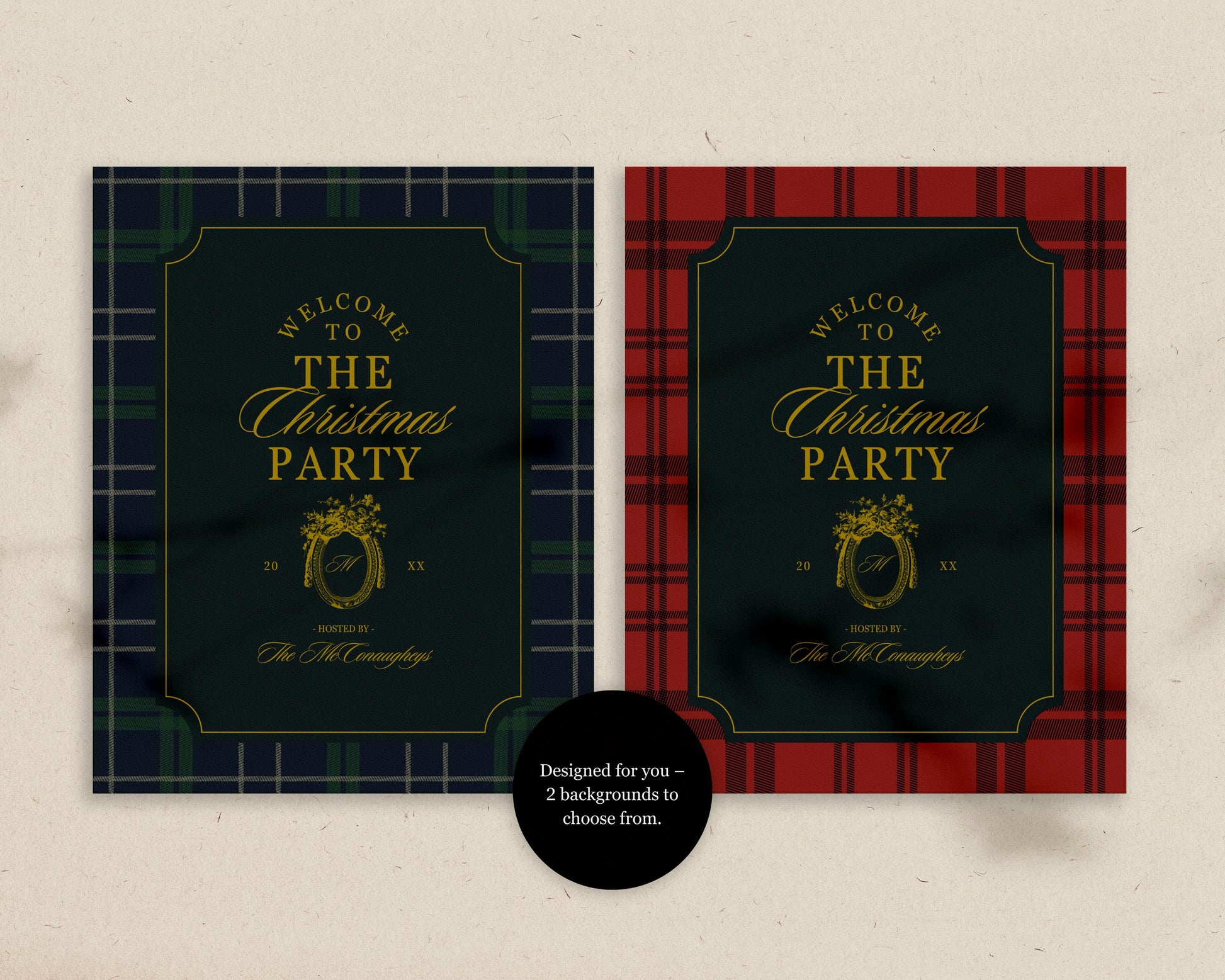 Vintage Christmas Party Welcome Sign Template Editable Old Money Holiday Party Sign Polo Plaid Traditional American Christmas Dinner Party