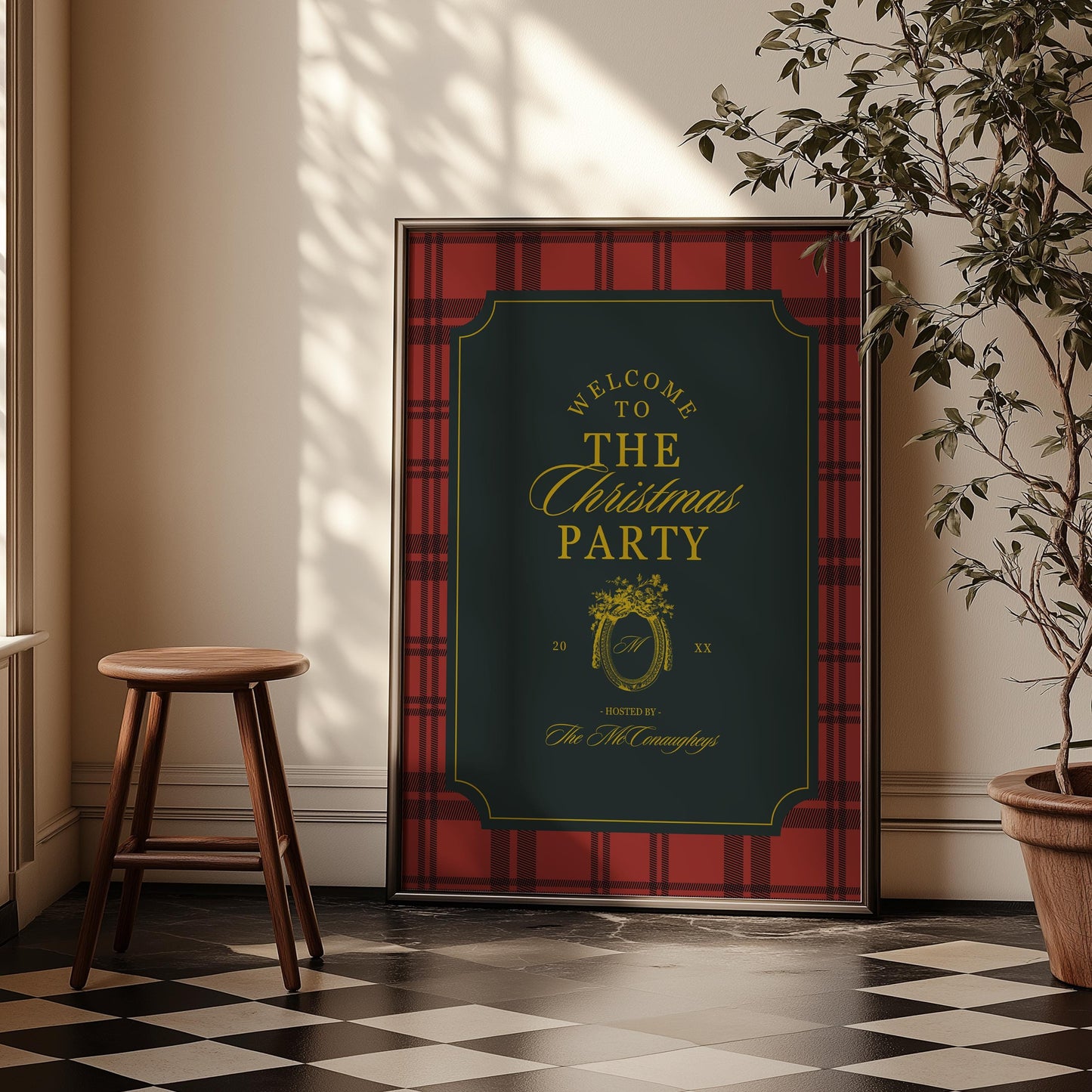 Old Money Christmas Party Welcome Sign Template Editable Vintage Holiday Party Sign Polo Plaid Traditional American Christmas Dinner Party