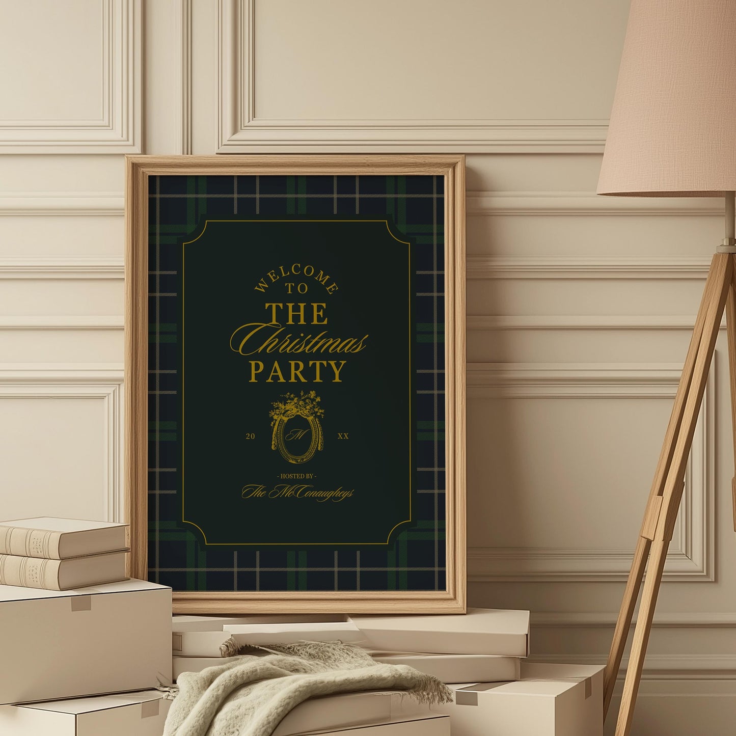 Old Money Christmas Party Welcome Sign Template Editable Vintage Holiday Party Sign Polo Plaid Traditional American Christmas Dinner Party