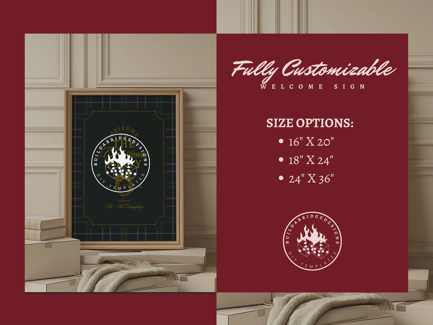 Old Money Christmas Party Welcome Sign Template Editable Vintage Holiday Party Sign Polo Plaid Traditional American Christmas Dinner Party