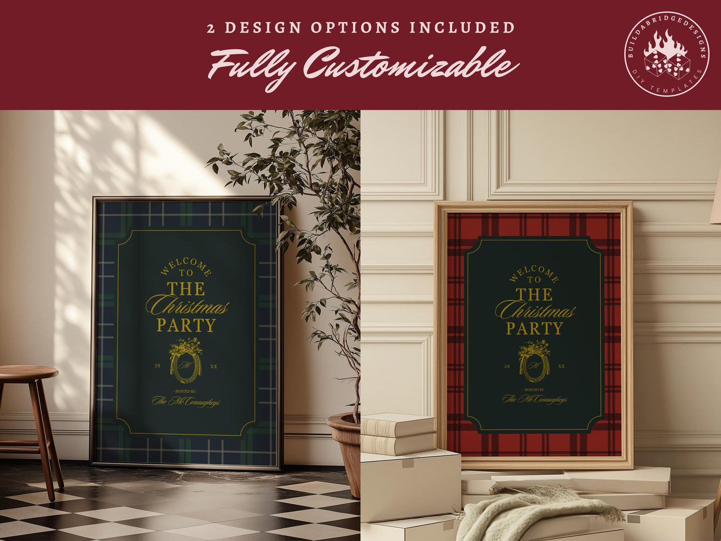 Vintage Christmas Party Welcome Sign Template Editable Old Money Holiday Party Sign Polo Plaid Traditional American Christmas Dinner Party