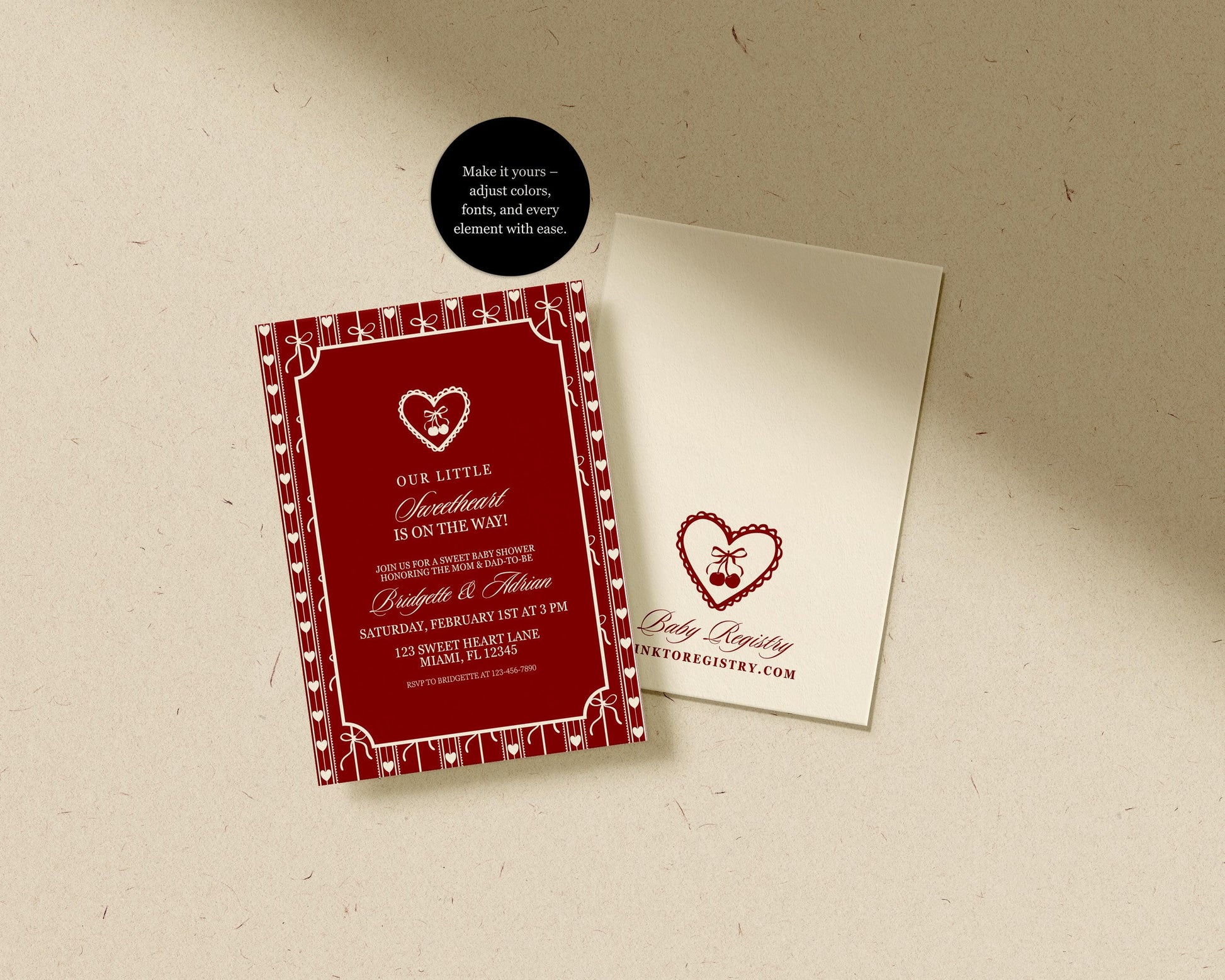 Sweetheart Baby Shower Invitation Template Editable Valentine Baby Shower Invite Sweetheart Baby Sprinkle Coquette Bows Cherry Baby Shower