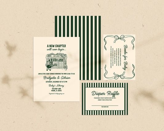 A New Chapter Baby Shower Invitation Template Editable Book Club Baby Shower Invite Template Diaper Raffle and Books for Baby Vintage Books