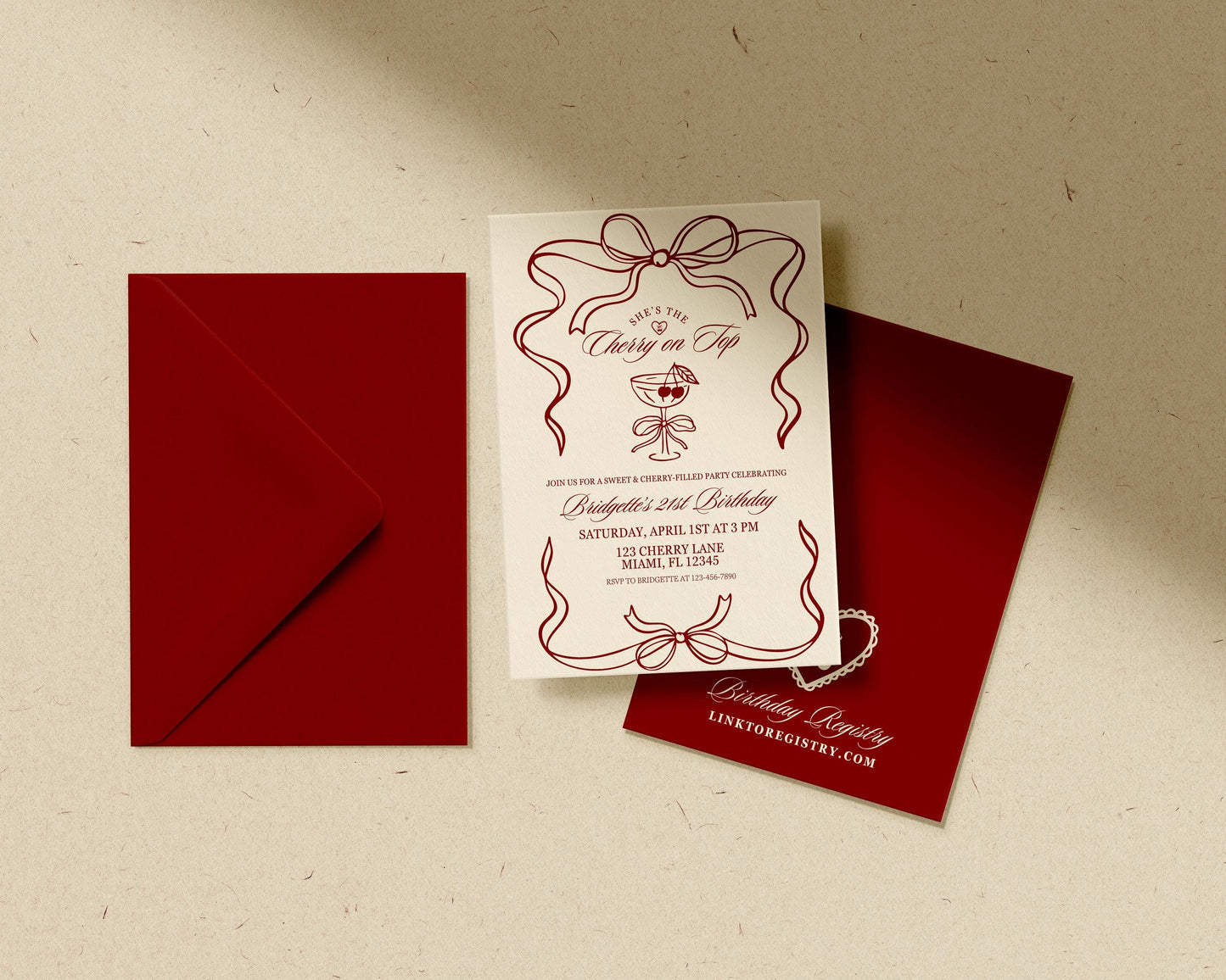 Cherry On Top Birthday Invitation Template Editable Romantic Coquette Cherry Birthday Invite Whimsical Hand Drawn Cherry Birthday Invitation