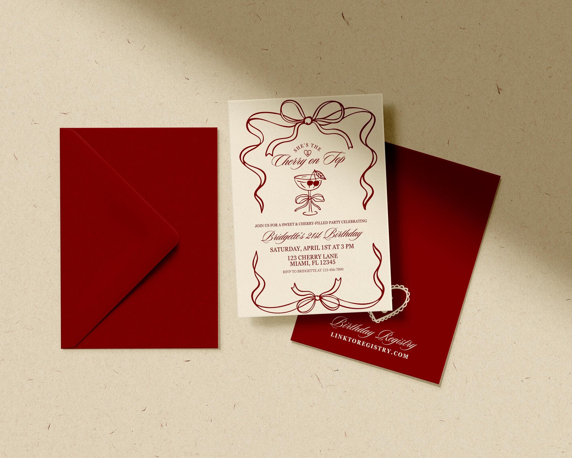 Cherry On Top Birthday Invitation Template Editable Romantic Coquette Cherry Birthday Invite Whimsical Hand Drawn Cherry Birthday Invitation