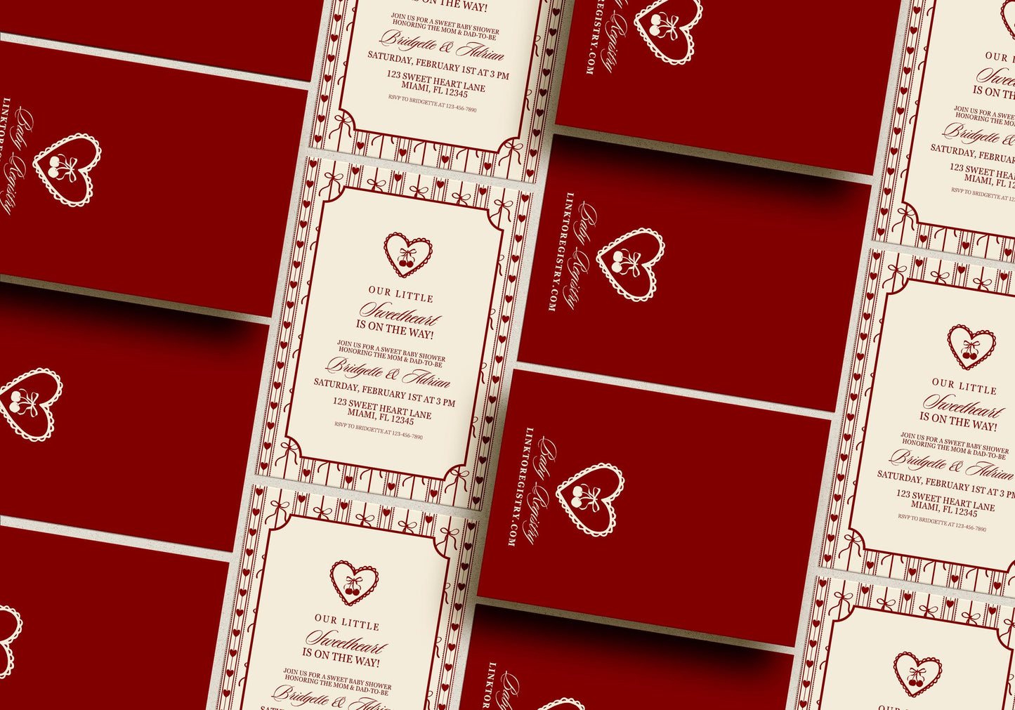 Sweetheart Baby Shower Invitation Template Editable Valentine Baby Shower Invite Sweetheart Baby Sprinkle Coquette Bows Cherry Baby Shower