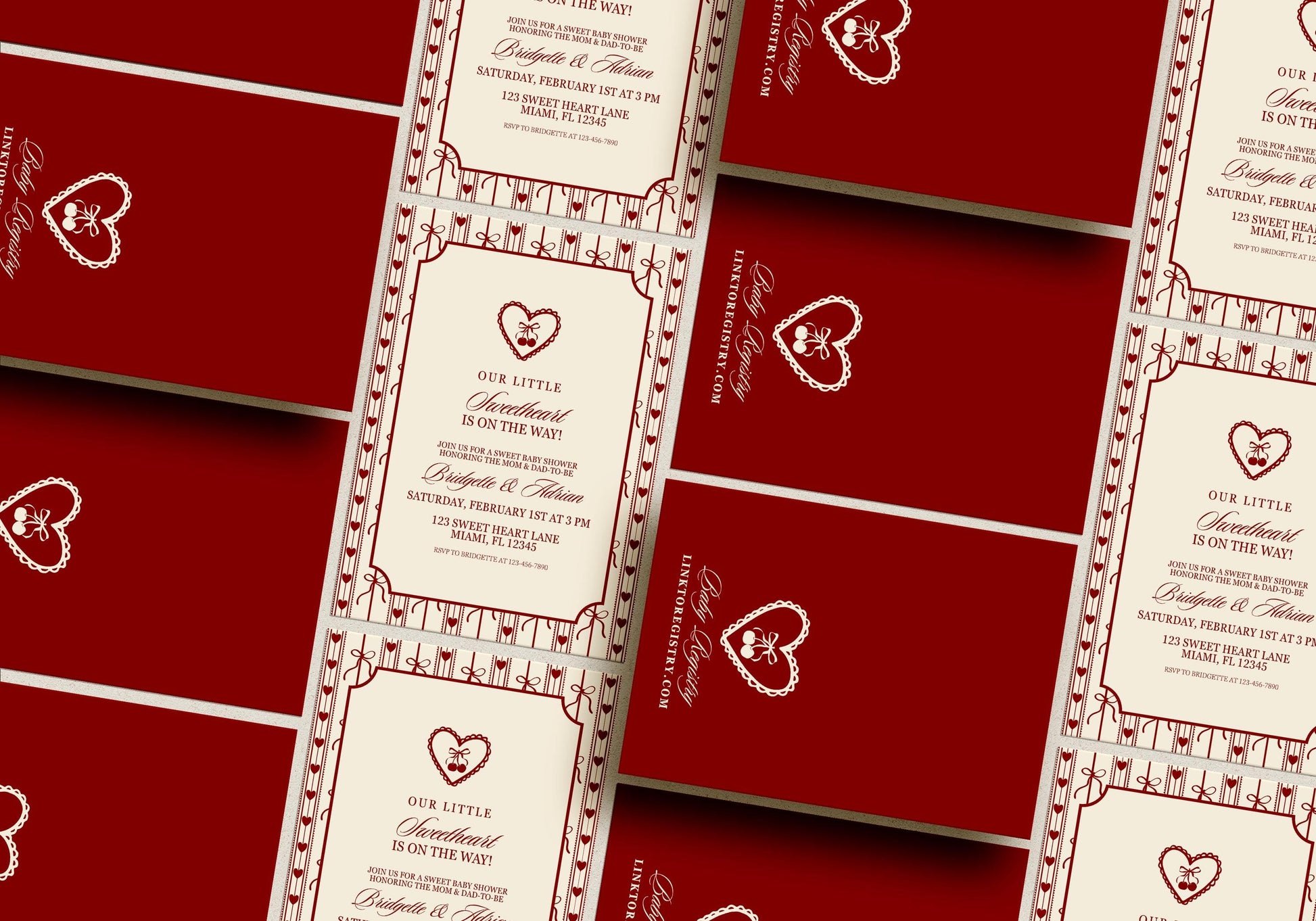 Sweetheart Baby Shower Invitation Template Editable Valentine Baby Shower Invite Sweetheart Baby Sprinkle Coquette Bows Cherry Baby Shower