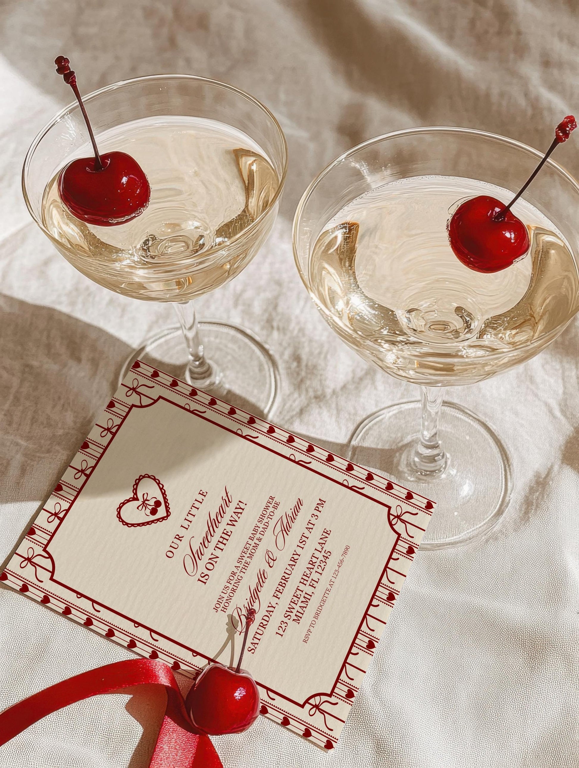 Sweetheart Baby Shower Invitation Template Editable Valentine Baby Shower Invite Sweetheart Baby Sprinkle Coquette Bows Cherry Baby Shower