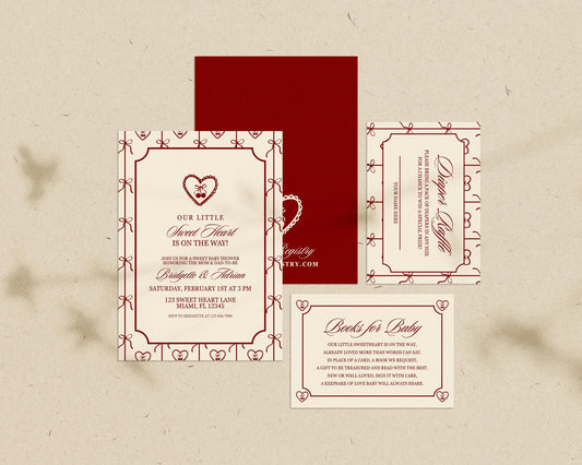 Sweetheart Baby Shower Invitation Template Editable Valentine Baby Shower Set Sweetheart Baby Sprinkle Coquette Diaper Raffle Books for Baby