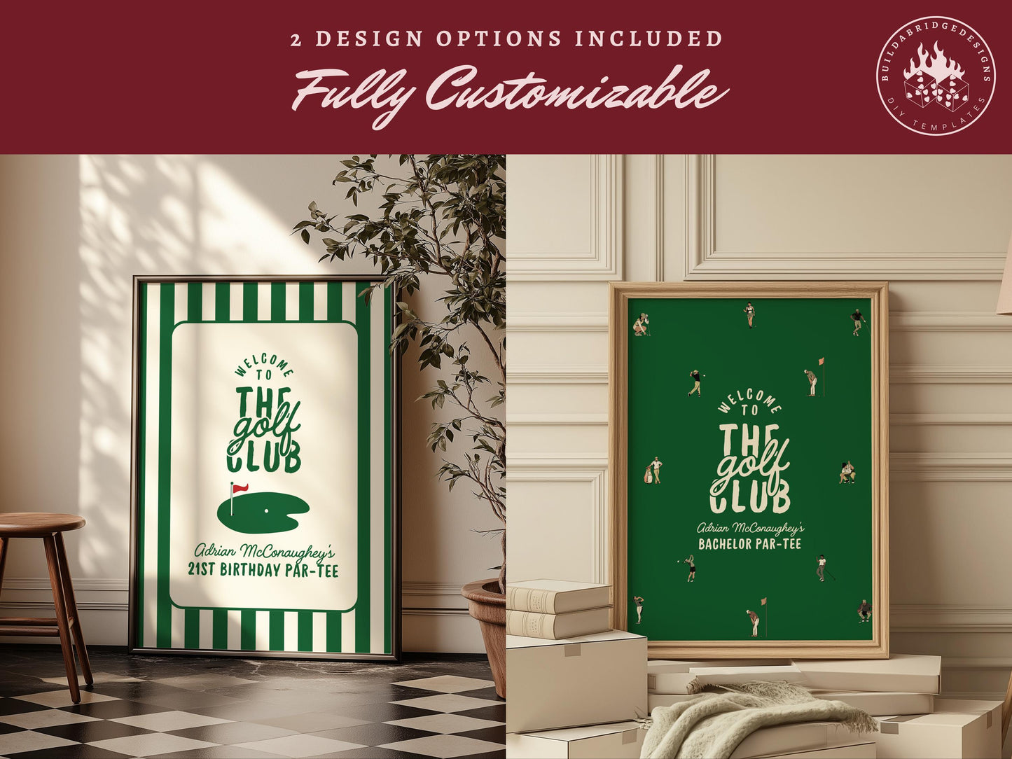 Vintage Golf Birthday Bundle Template Old Money Country Club Invitation Editable Golf Welcome Sign Let's Par-Tee Country Club Menu Elegant