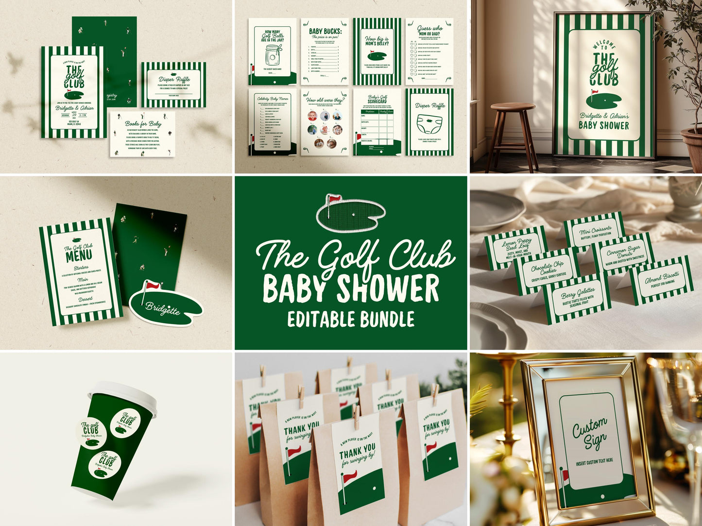 Vintage Golf Baby Shower Bundle Templates Old Money Country Club Invitation Editable Golf Welcome Sign Baby Shower Games Country Club Menu