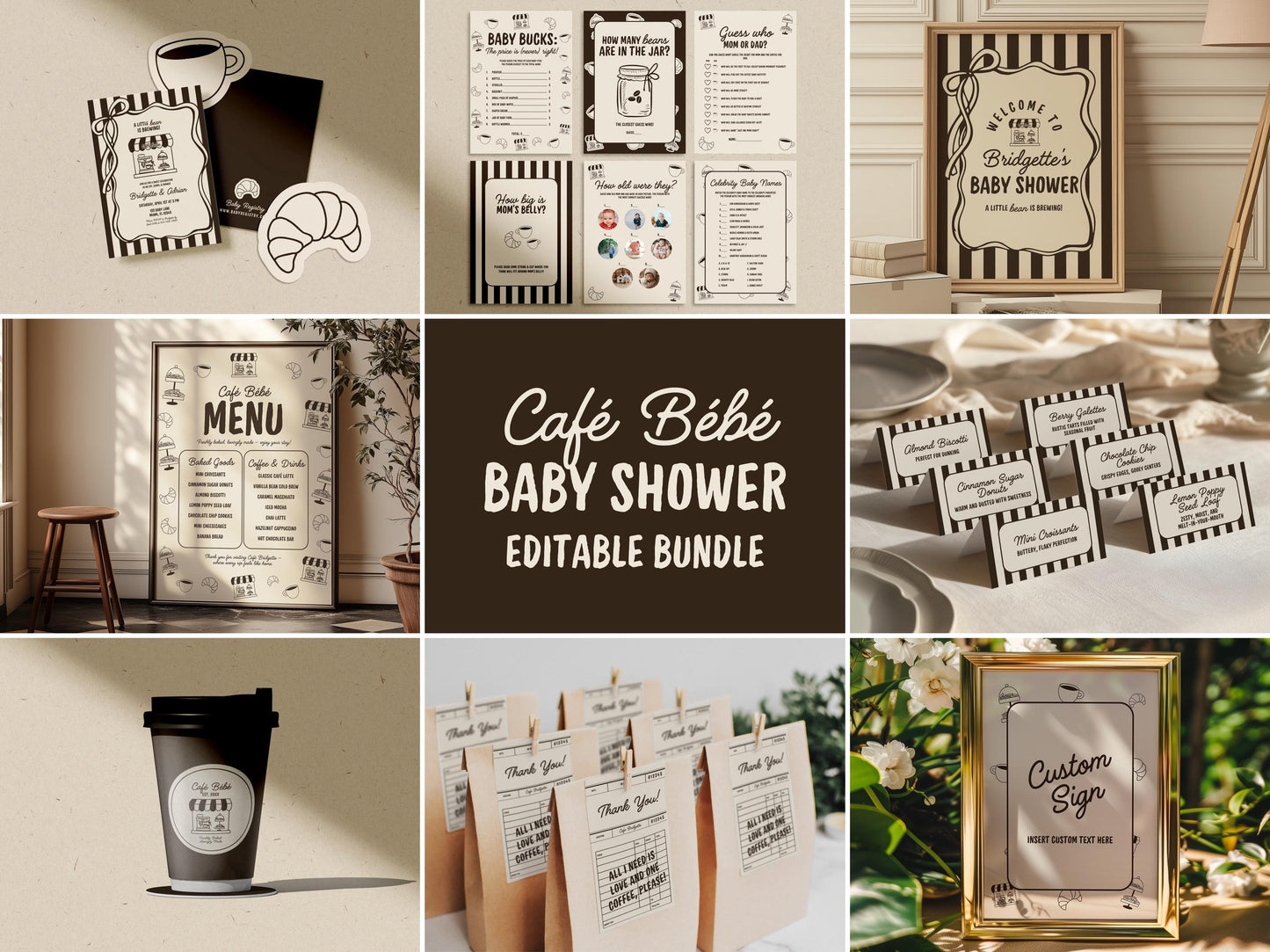 Cafe Bebe Baby Shower Bundle Templates Editable Coffee Shop Baby Shower Invitation Diaper Raffle Baby Is Brewing Home Cafe Baby Shower Games