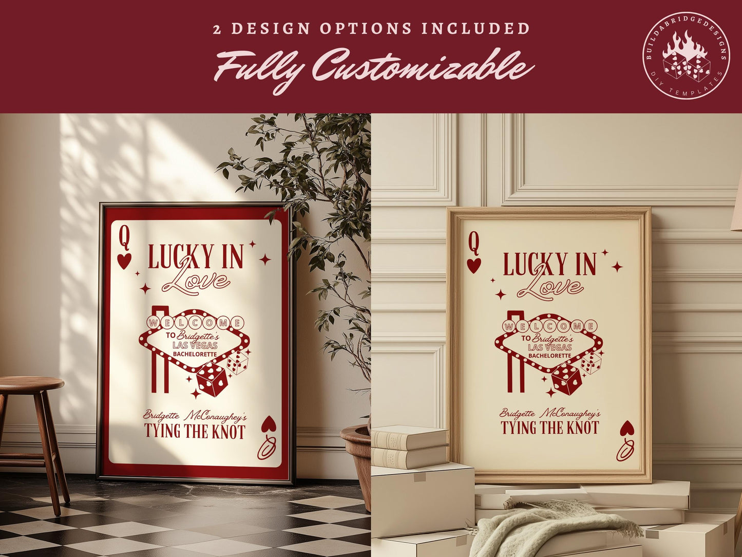 Vegas Bachelorette Bundle Templates Lucky in Love Invitation Playing Card Vintage Vegas Wedding Retro Vegas Welcome Sign Vegas Menu Design