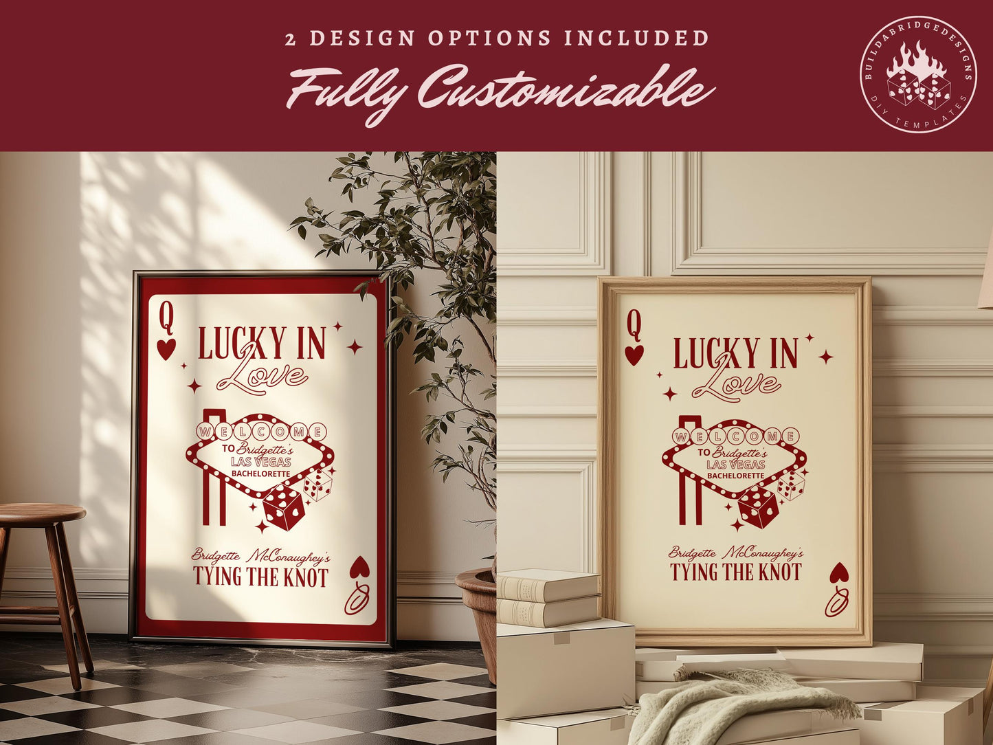 Vegas Bachelorette Bundle Templates Lucky in Love Invitation Playing Card Vintage Vegas Wedding Retro Vegas Welcome Sign Vegas Menu Design
