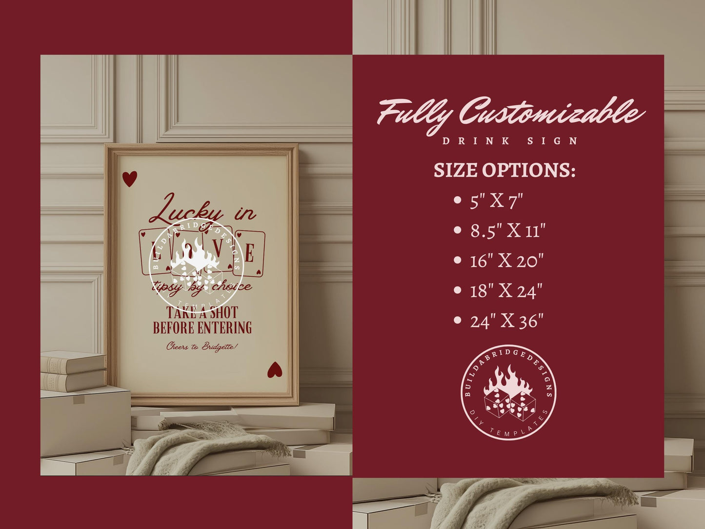 Vegas Bachelorette Bundle Templates Lucky in Love Invitation Playing Card Vintage Vegas Wedding Retro Vegas Welcome Sign Vegas Menu Design