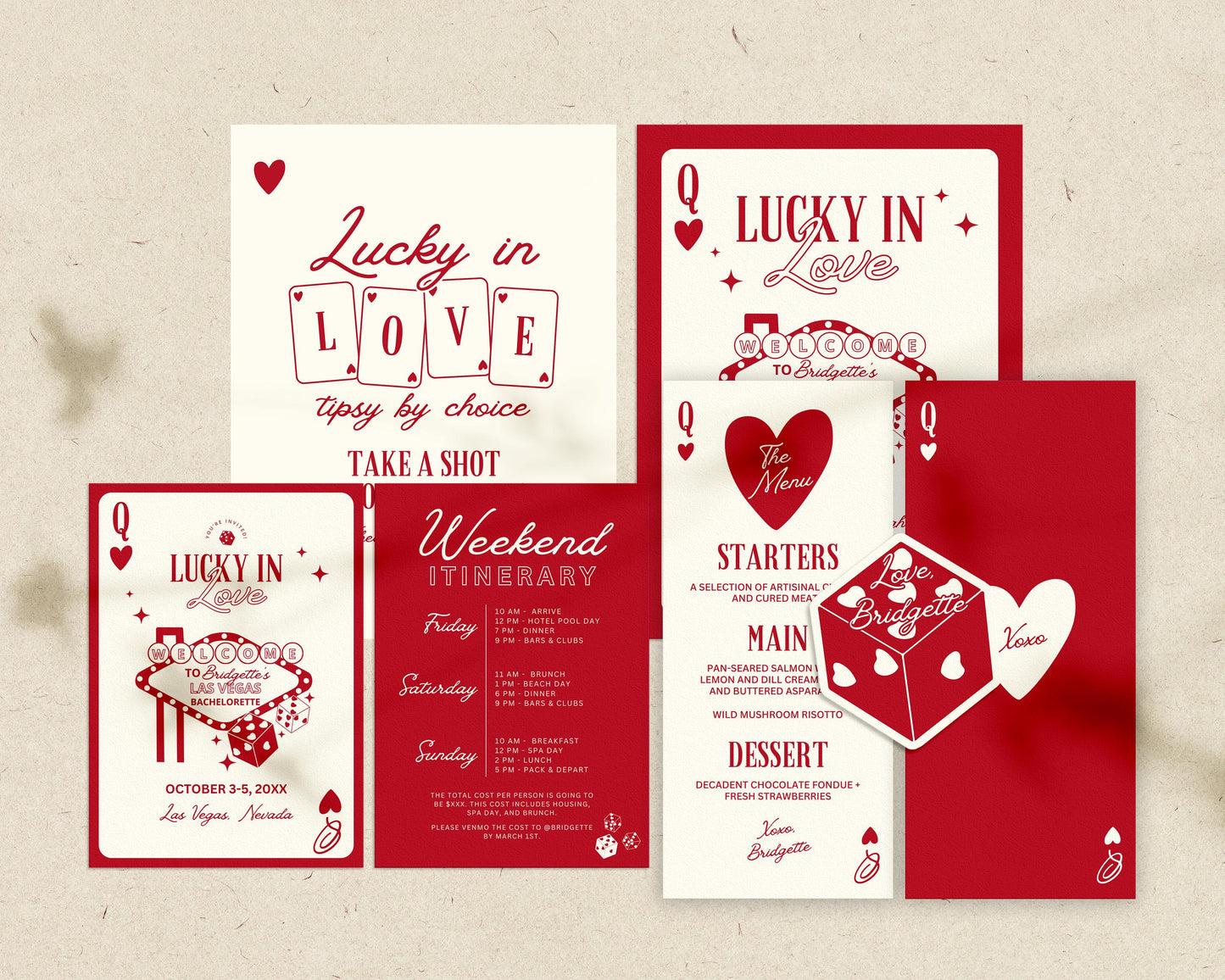 Lucky in Love Bachelorette Bundle Templates Vegas Invitation Playing Card Vintage Vegas Wedding Retro Vegas Welcome Sign Vegas Menu Design