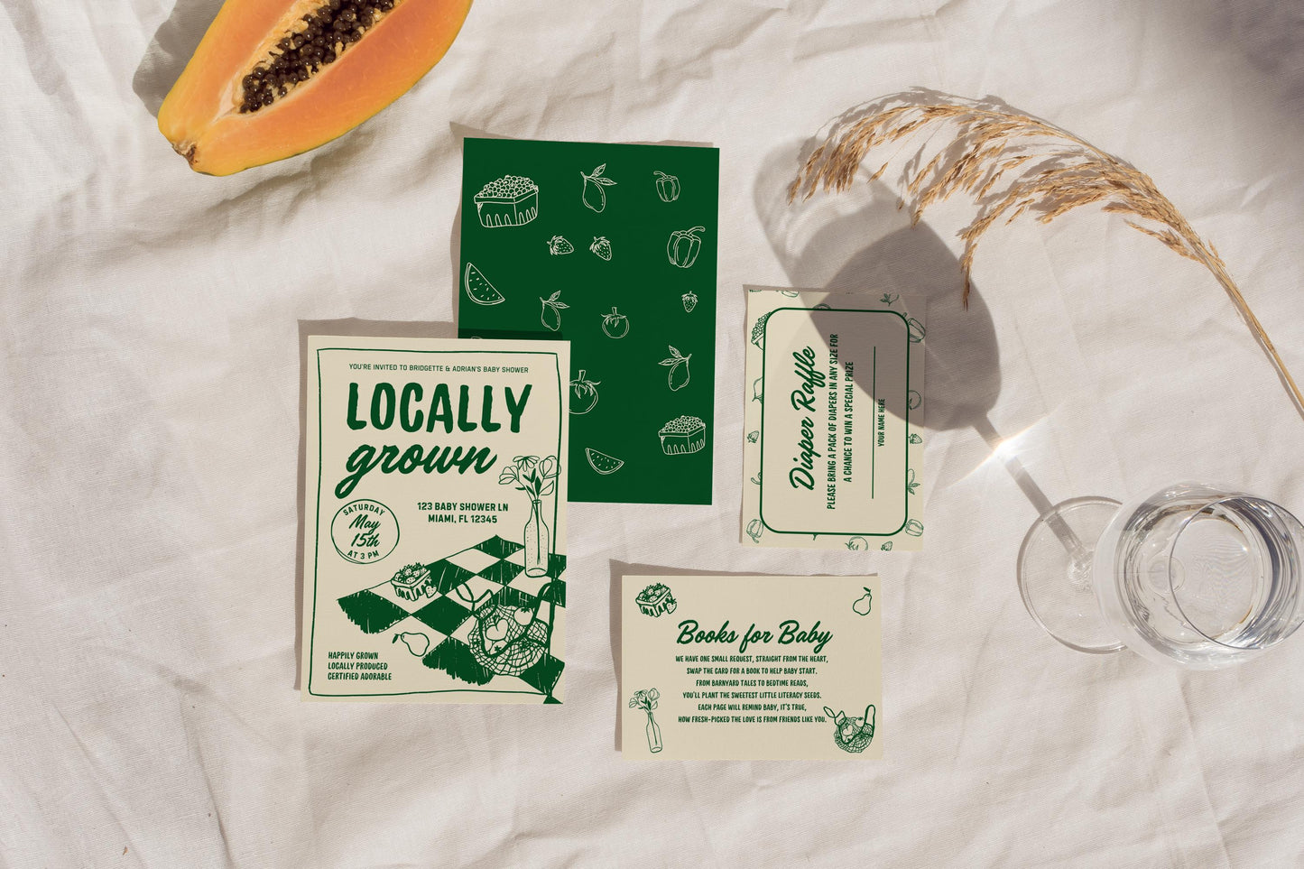 Locally Grown Baby Shower Bundle Templates Editable Farmers Market Baby Shower Invitation Hand Drawn Locally Grown Baby Sprinkle Signage