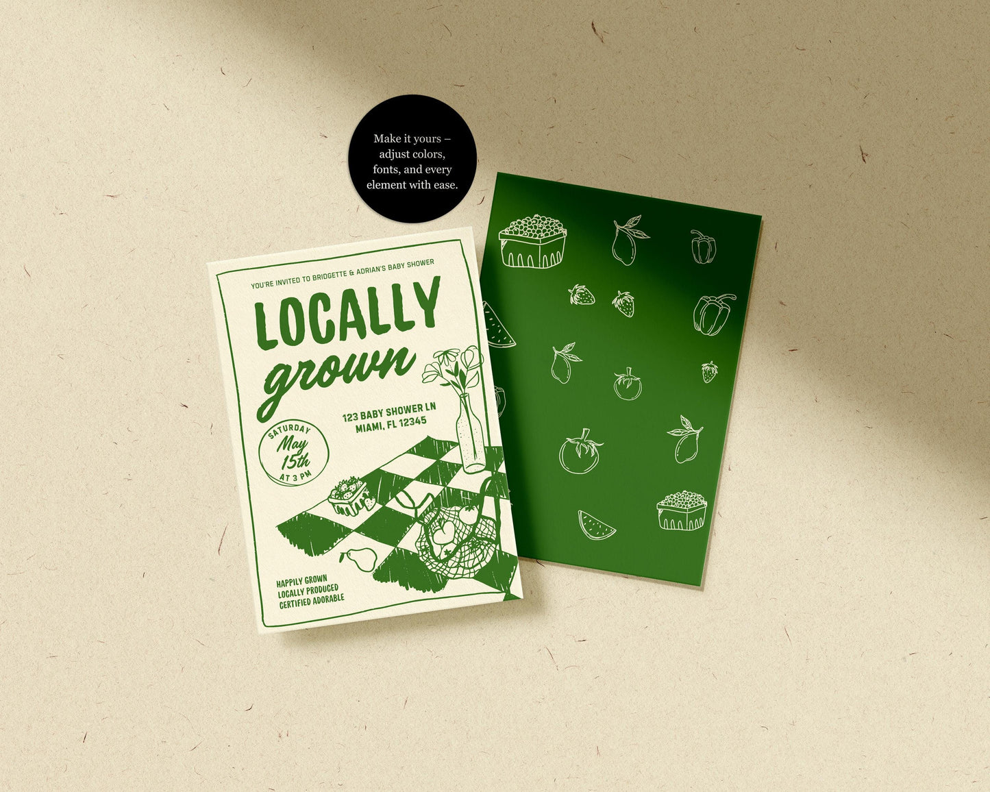 Locally Grown Baby Shower Bundle Templates Editable Farmers Market Baby Shower Invitation Hand Drawn Locally Grown Baby Sprinkle Signage