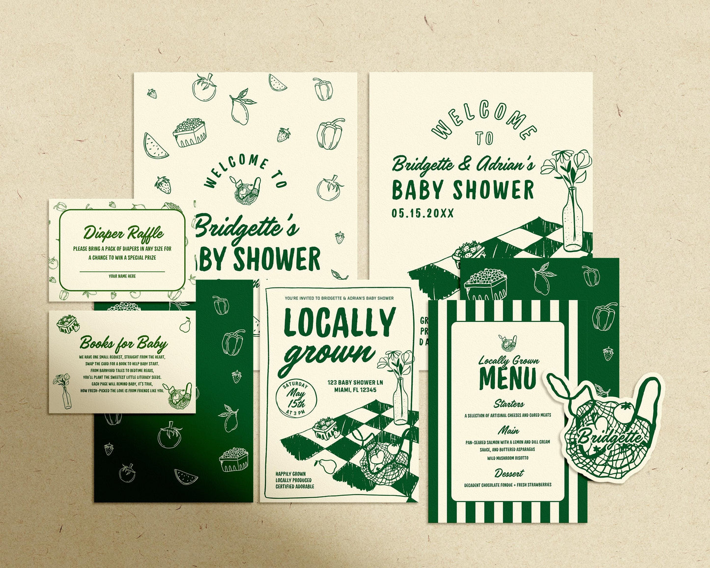 Locally Grown Baby Shower Bundle Templates Editable Farmers Market Baby Shower Invitation Hand Drawn Locally Grown Baby Sprinkle Signage