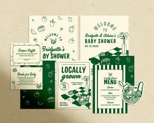 Locally Grown Baby Shower Bundle Templates Editable Farmers Market Baby Shower Invitation Hand Drawn Locally Grown Baby Sprinkle Signage