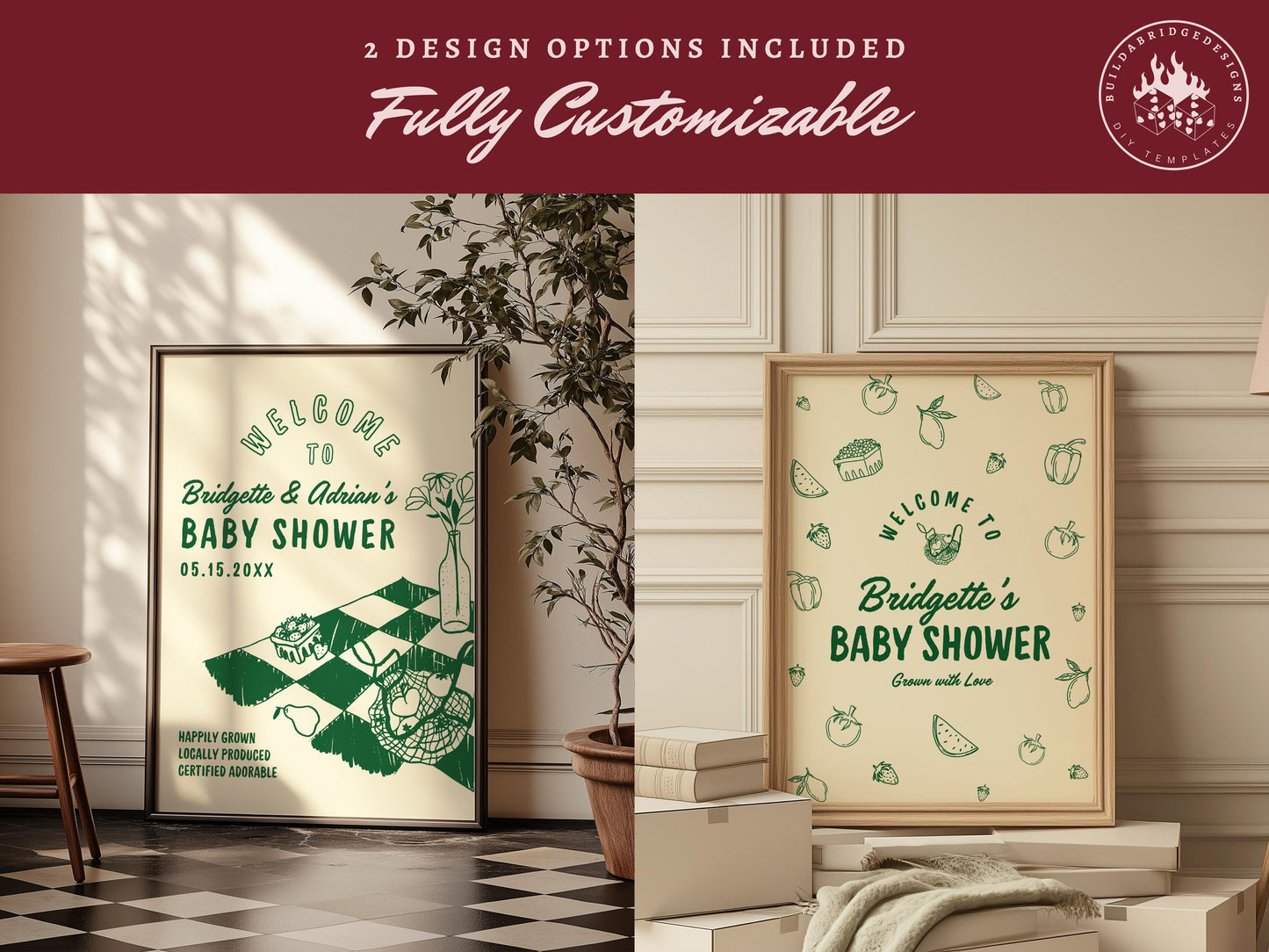 Locally Grown Baby Shower Bundle Templates Editable Farmers Market Baby Shower Invitation Hand Drawn Locally Grown Baby Sprinkle Signage