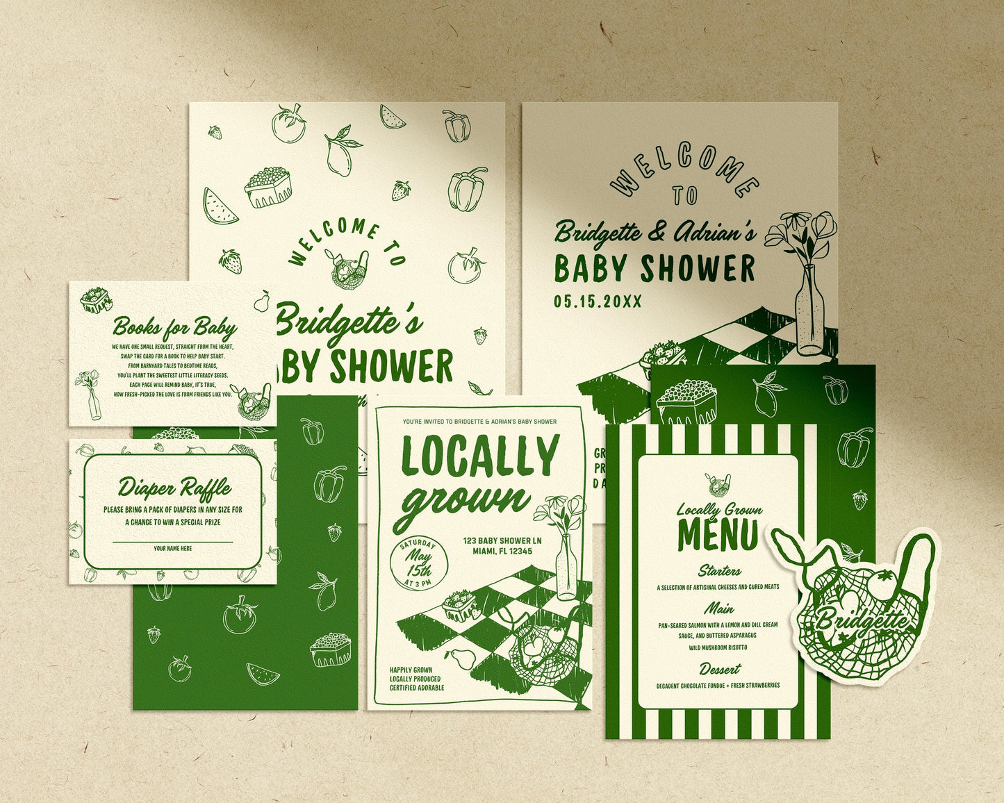 Locally Grown Baby Shower Bundle Templates Editable Farmers Market Baby Shower Invitation Hand Drawn Locally Grown Baby Sprinkle Signage