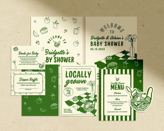 Locally Grown Baby Shower Bundle Templates Editable Farmers Market Baby Shower Invitation Hand Drawn Locally Grown Baby Sprinkle Signage