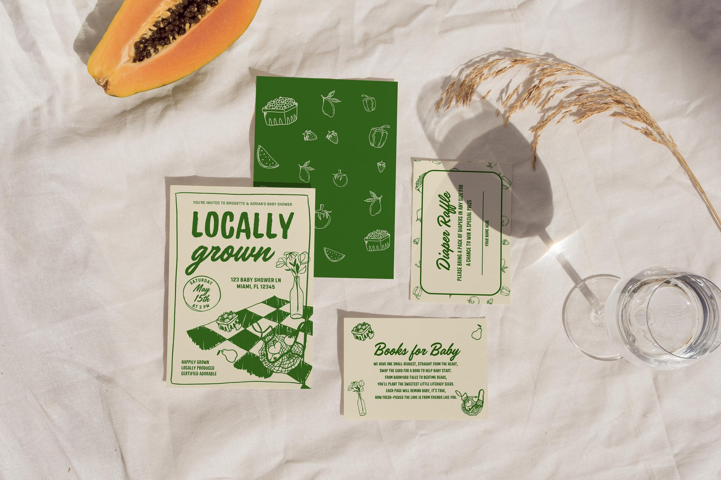 Locally Grown Baby Shower Bundle Templates Editable Farmers Market Baby Shower Invitation Hand Drawn Locally Grown Baby Sprinkle Signage
