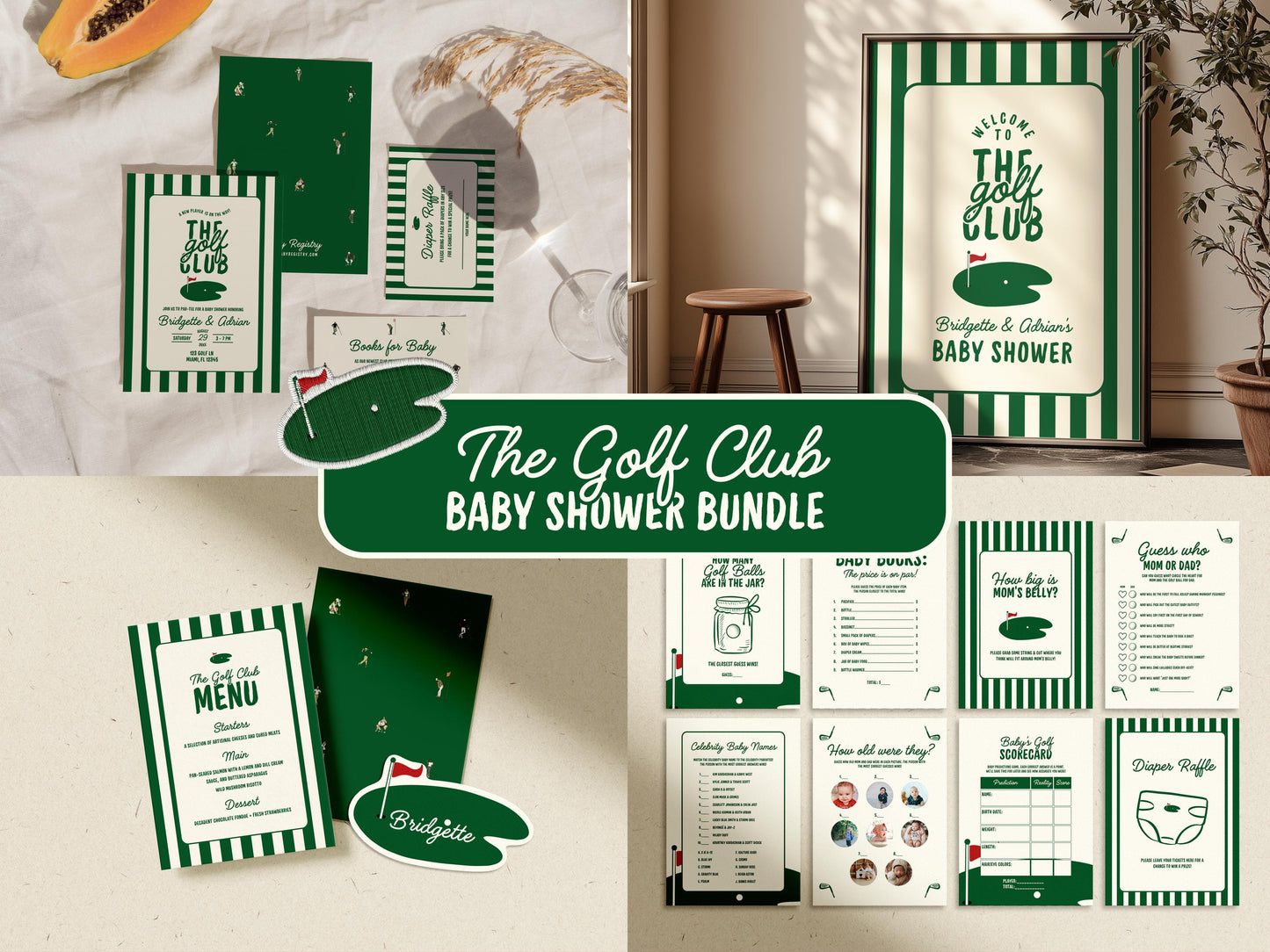 Vintage Golf Baby Shower Bundle Templates Old Money Country Club Invitation Editable Golf Welcome Sign Baby Shower Games Country Club Menu