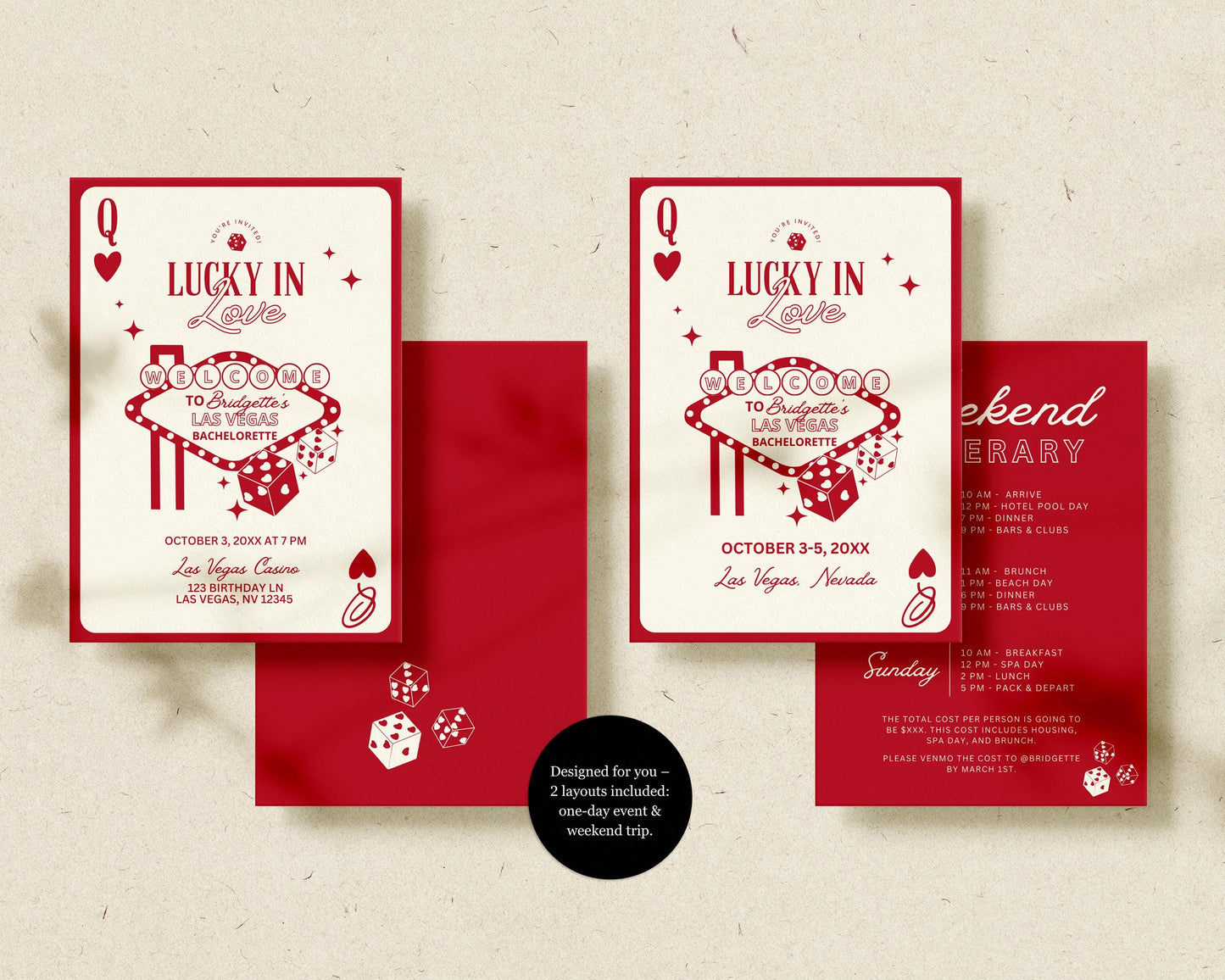Vegas Bachelorette Bundle Templates Lucky in Love Invitation Playing Card Vintage Vegas Wedding Retro Vegas Welcome Sign Vegas Menu Design