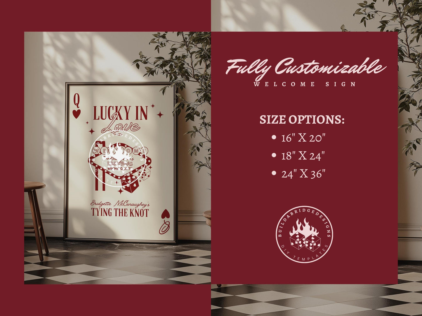 Vegas Bachelorette Bundle Templates Lucky in Love Invitation Playing Card Vintage Vegas Wedding Retro Vegas Welcome Sign Vegas Menu Design