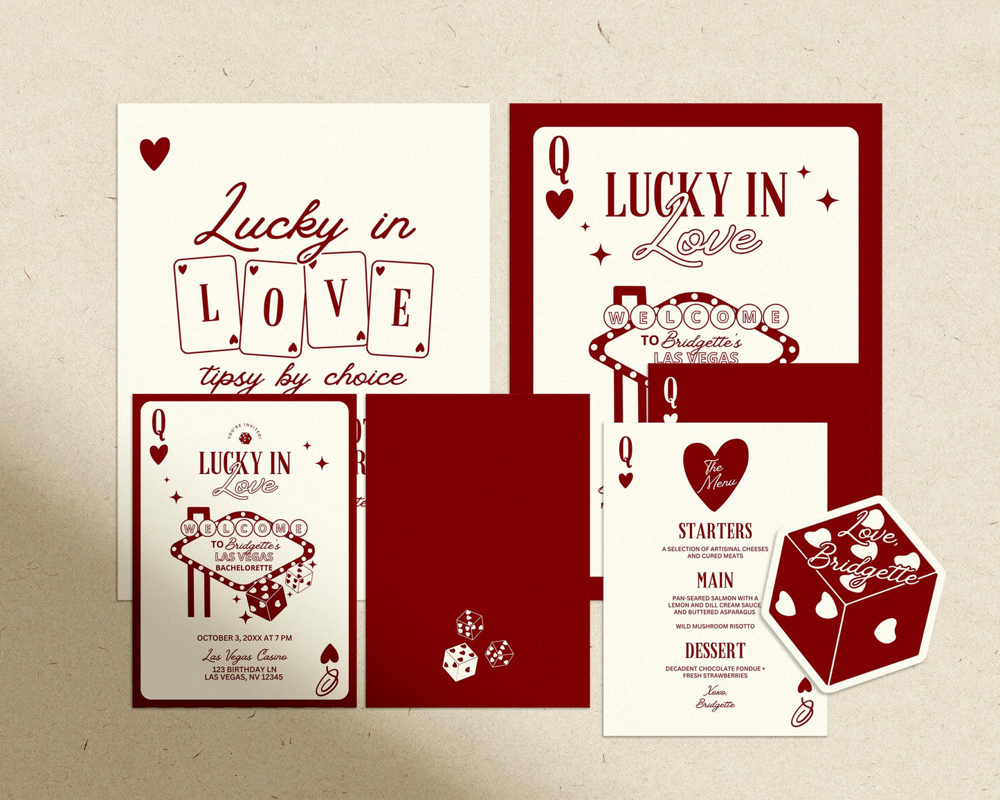 Vegas Bachelorette Bundle Templates Lucky in Love Invitation Playing Card Vintage Vegas Wedding Retro Vegas Welcome Sign Vegas Menu Design