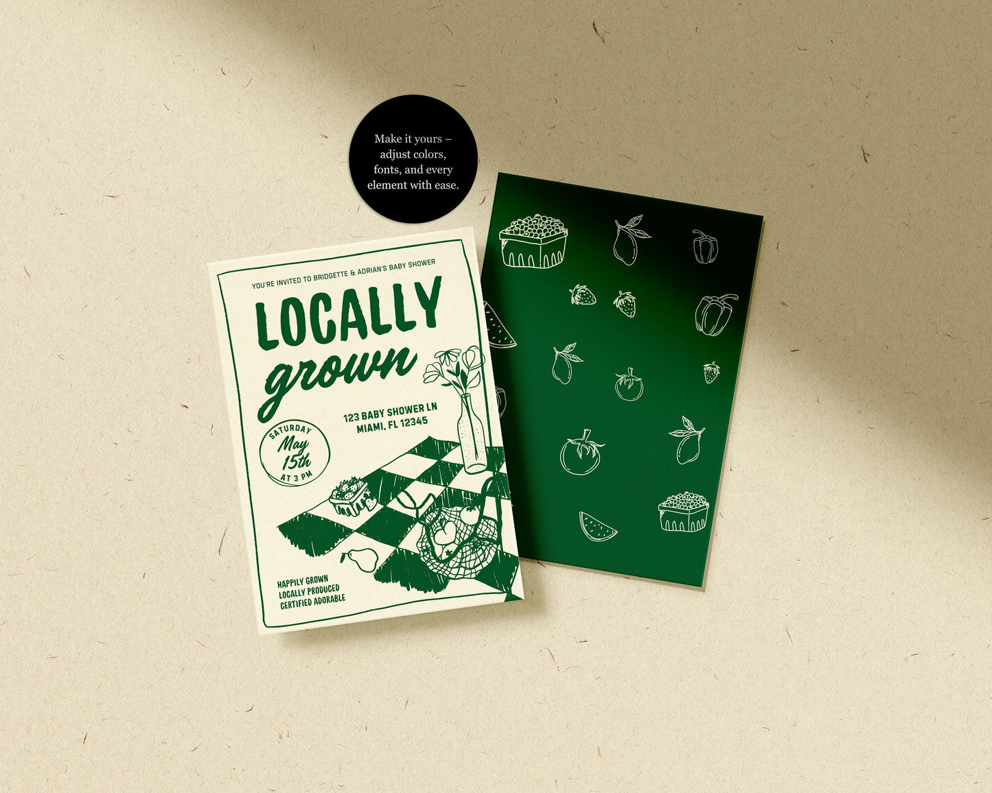 Locally Grown Baby Shower Bundle Templates Editable Farmers Market Baby Shower Invitation Hand Drawn Locally Grown Baby Sprinkle Signage