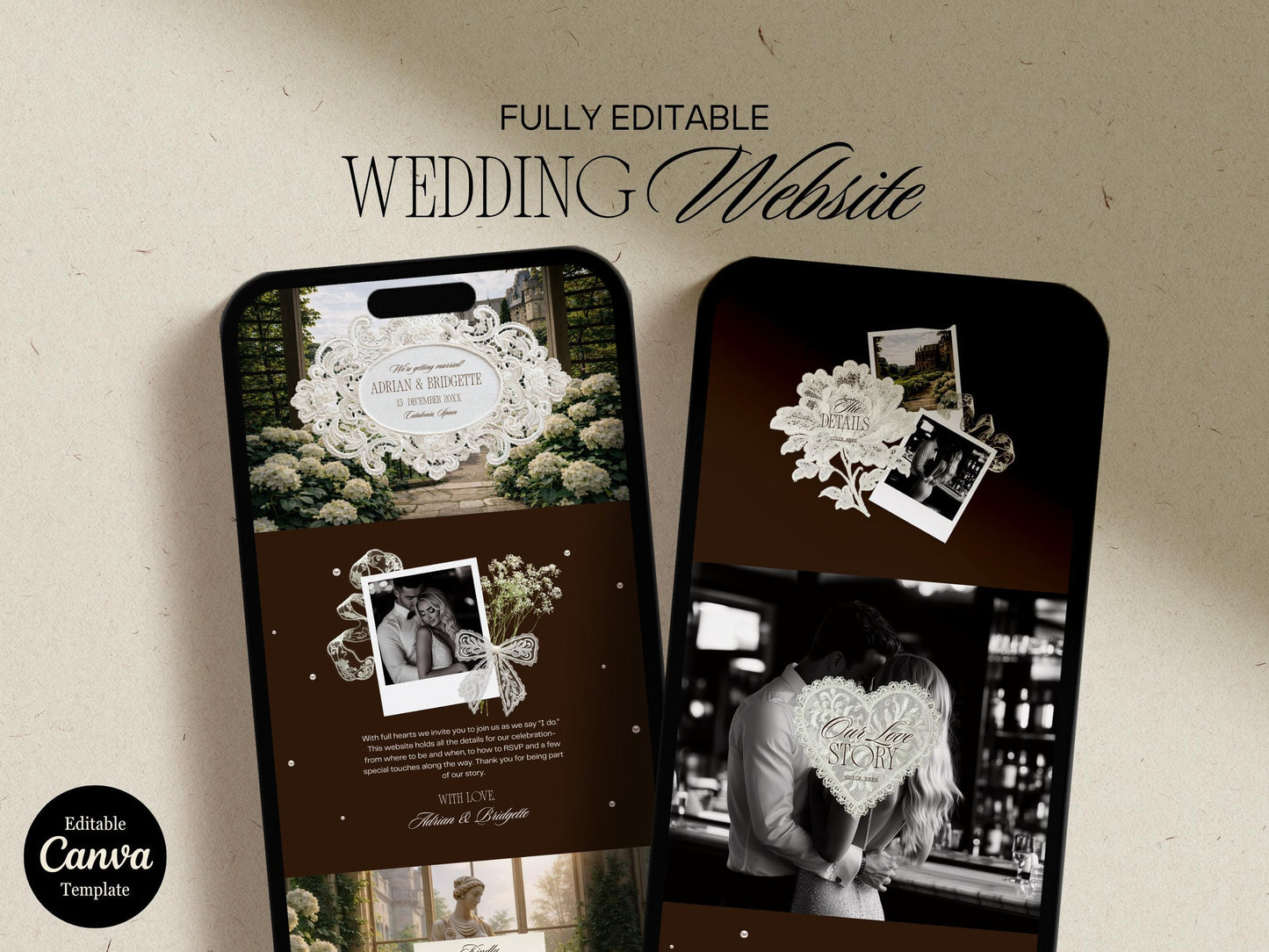 Old Money Wedding Website Template Editable Digital Wedding Invitation Website RSVP Google Form Classy Wedding Website Invitation Moody