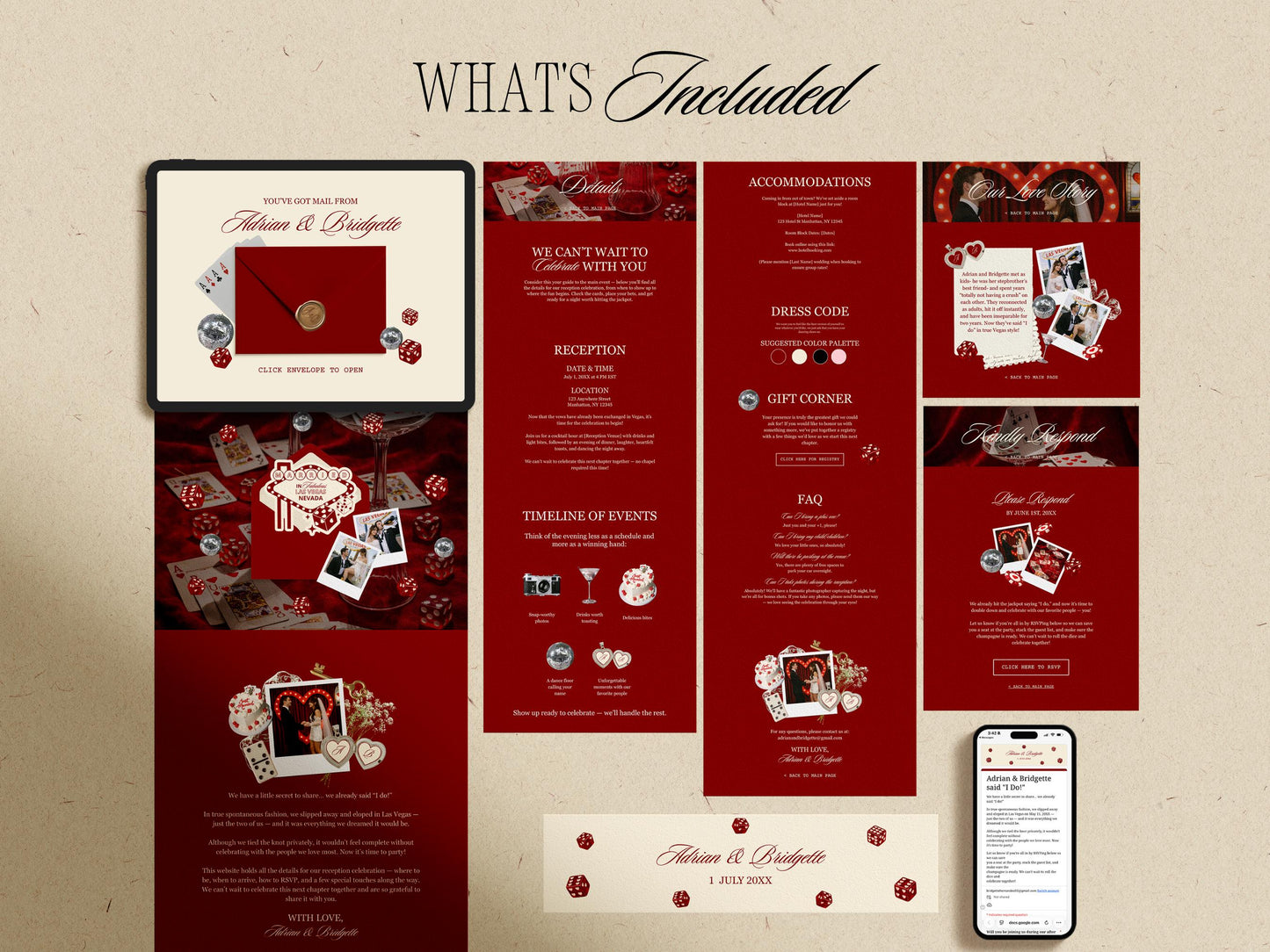 Vegas Elopement Website Template Editable Vegas Wedding Invitation Website RSVP Google Forms Lucky in Love Vegas Elopement Reception Invite
