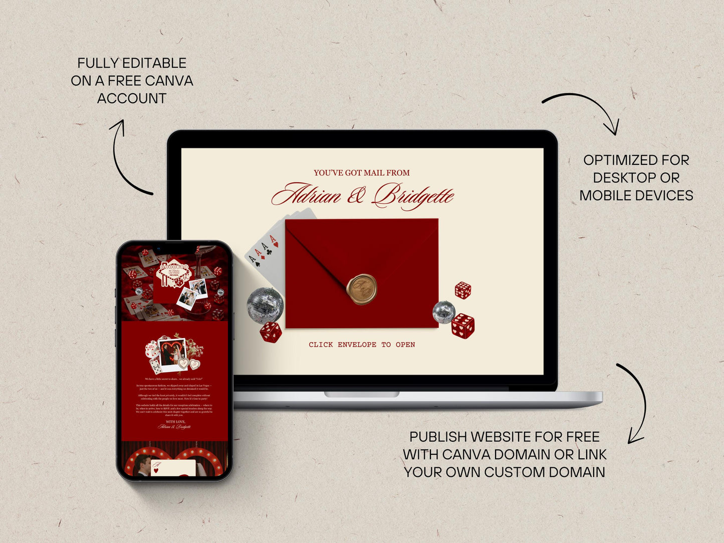 Vegas Elopement Website Template Editable Vegas Wedding Invitation Website RSVP Google Forms Lucky in Love Vegas Elopement Reception Invite