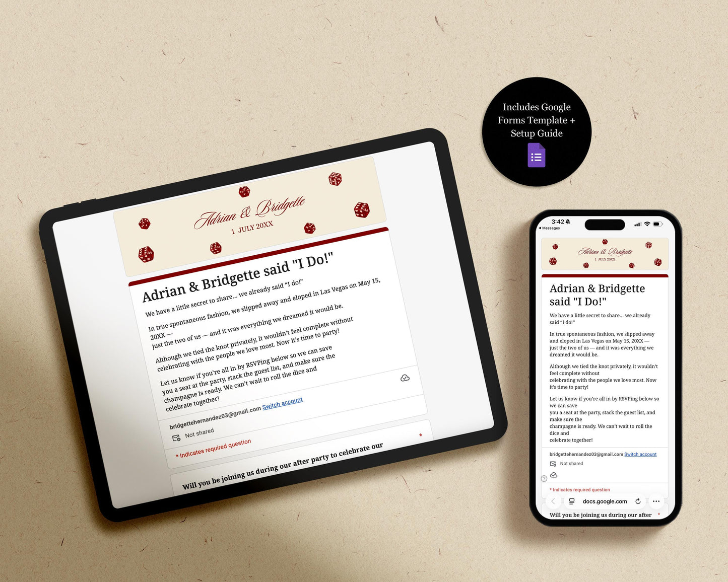Vegas Elopement Website Template Editable Vegas Wedding Invitation Website RSVP Google Forms Lucky in Love Vegas Elopement Reception Invite
